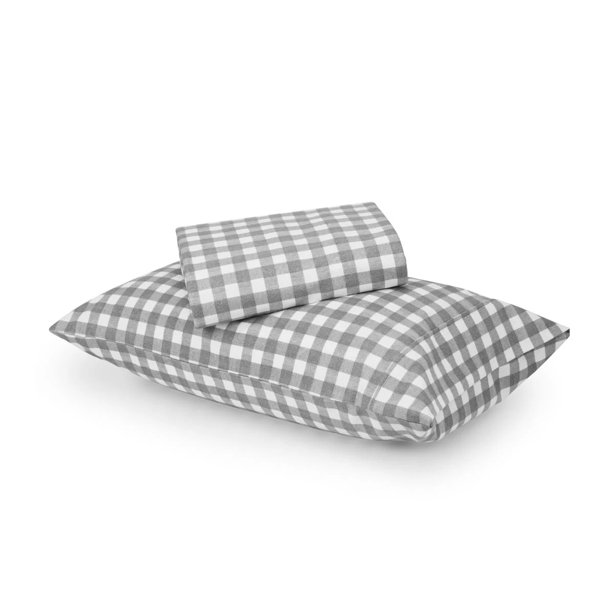 1 Gingham Cotton Flannelette Sheet Set - Single Bed, Grey, 1 of 7