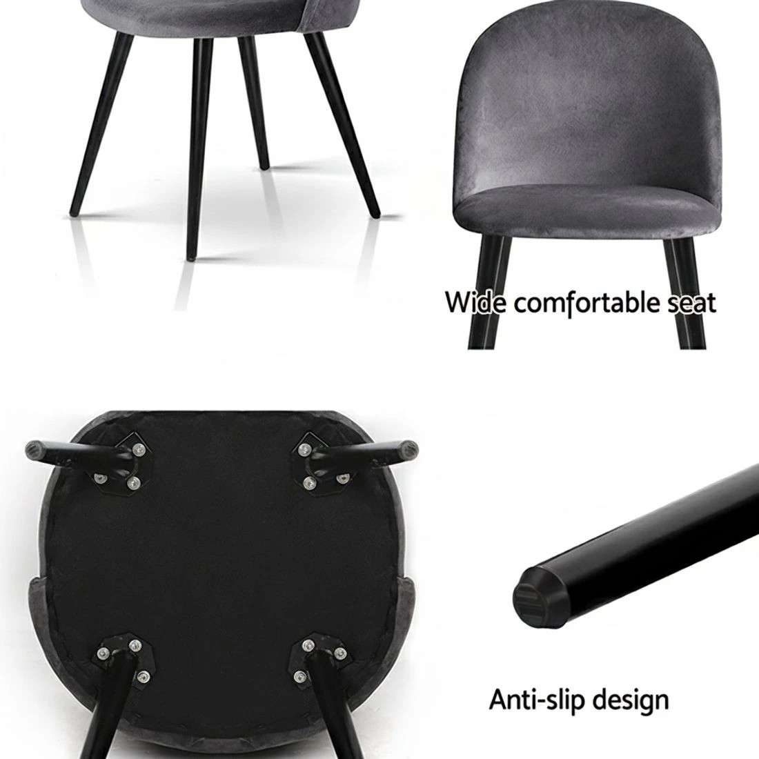 5 Artiss Dining Chairs Set of 4 Velvet Solid Curved Dark - Black, 5 of 6