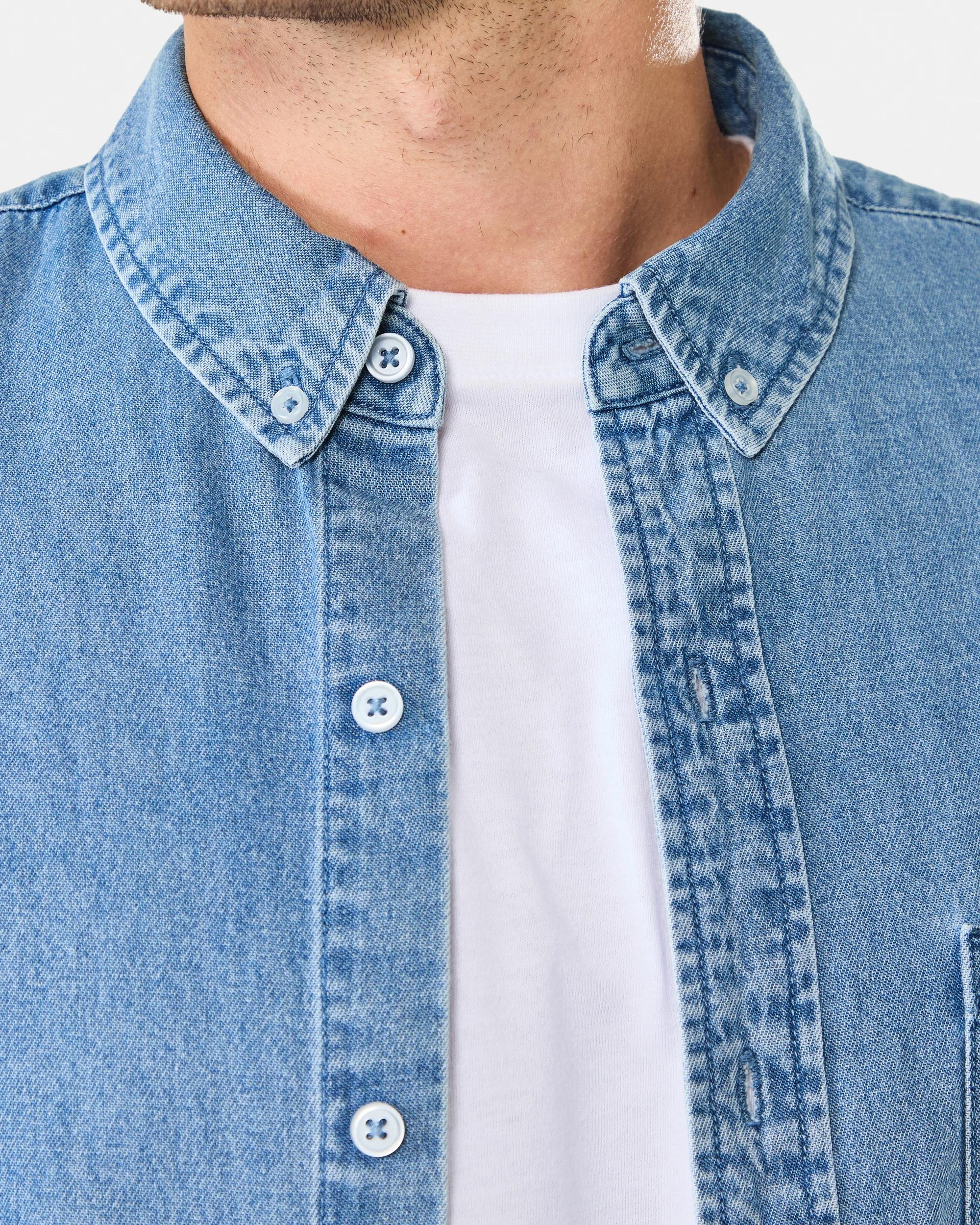 8 Long Sleeve Denim Shirt Mid Wash, 8 of 8