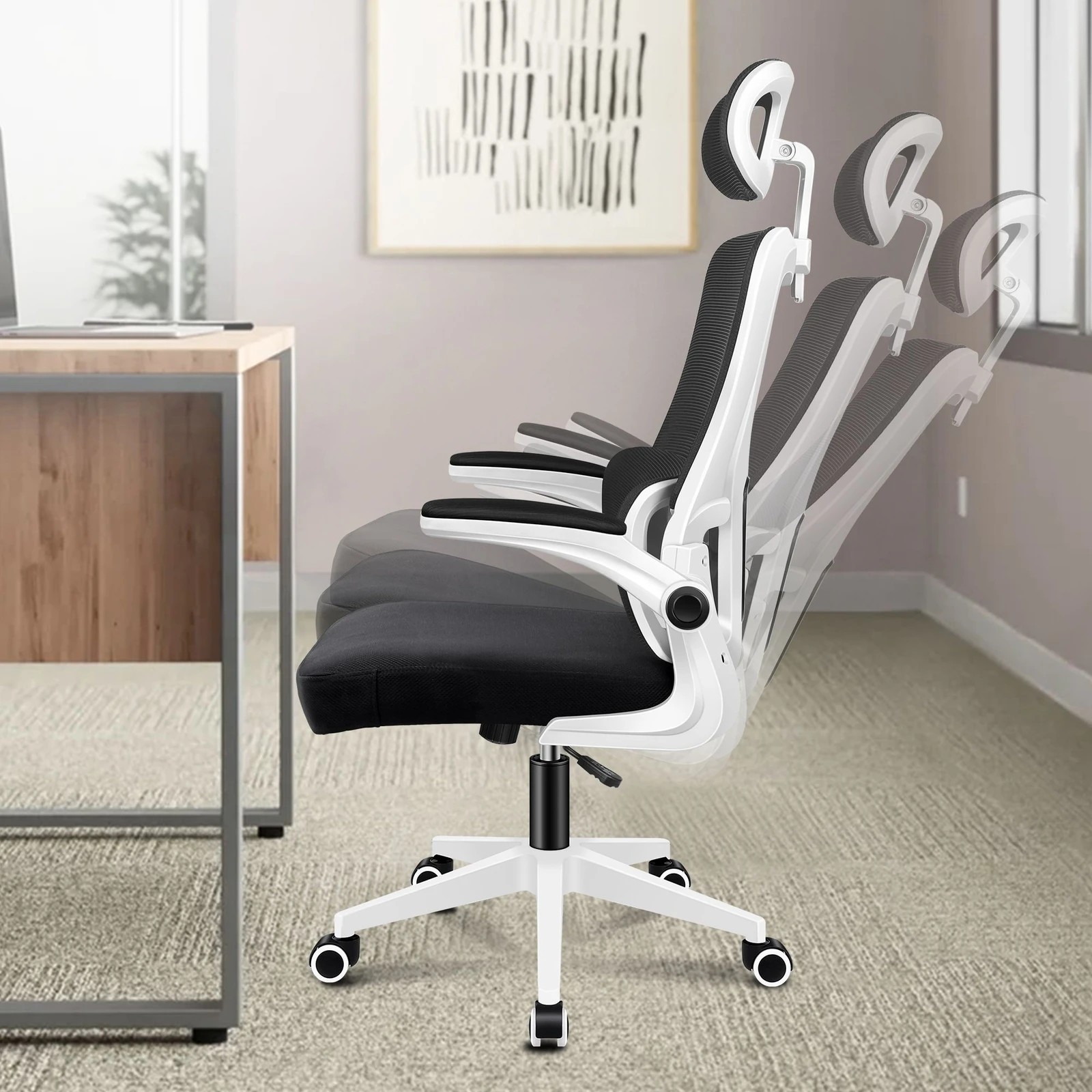 5 Alfordson Mesh Office Chair Gaming Executive Computer Tilt Fabric Seat Work - White Black, 5 of 9