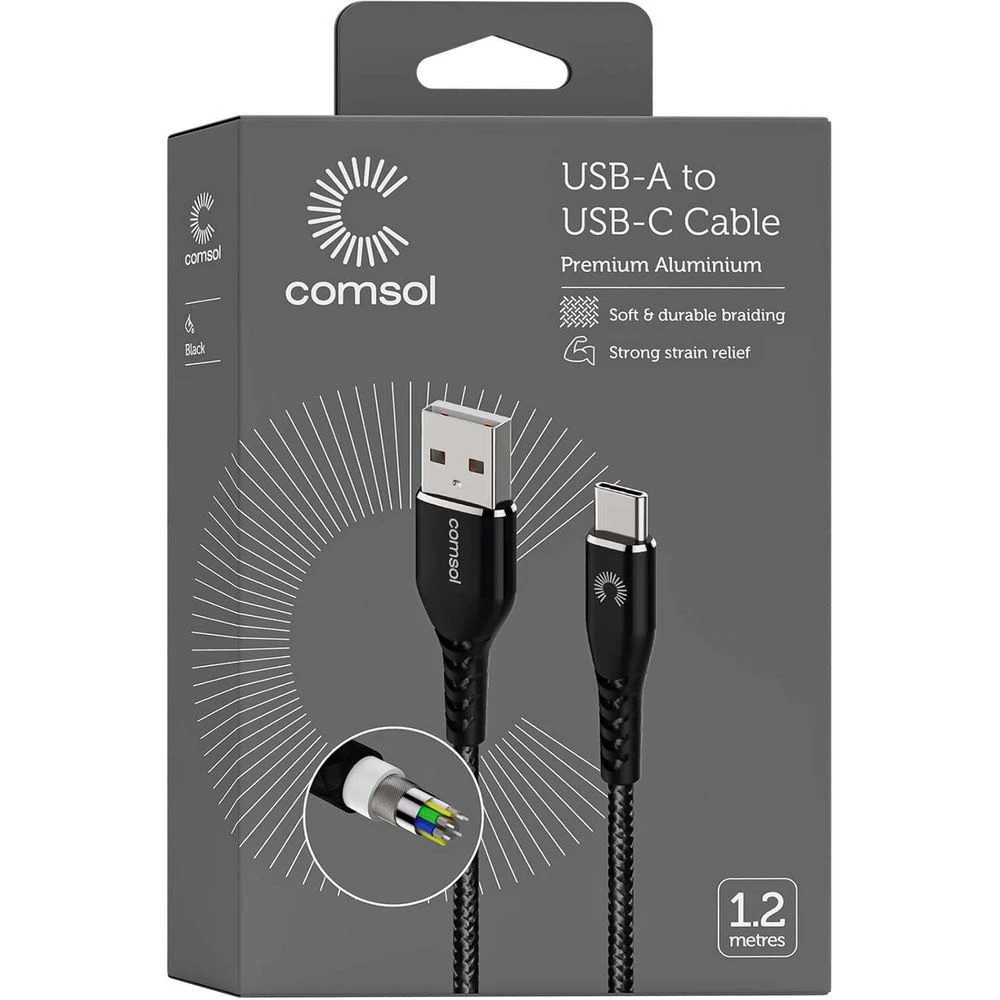 6 Comsol Kevlar USB-A to USB-C Cable 1.2m Black, 6 of 7