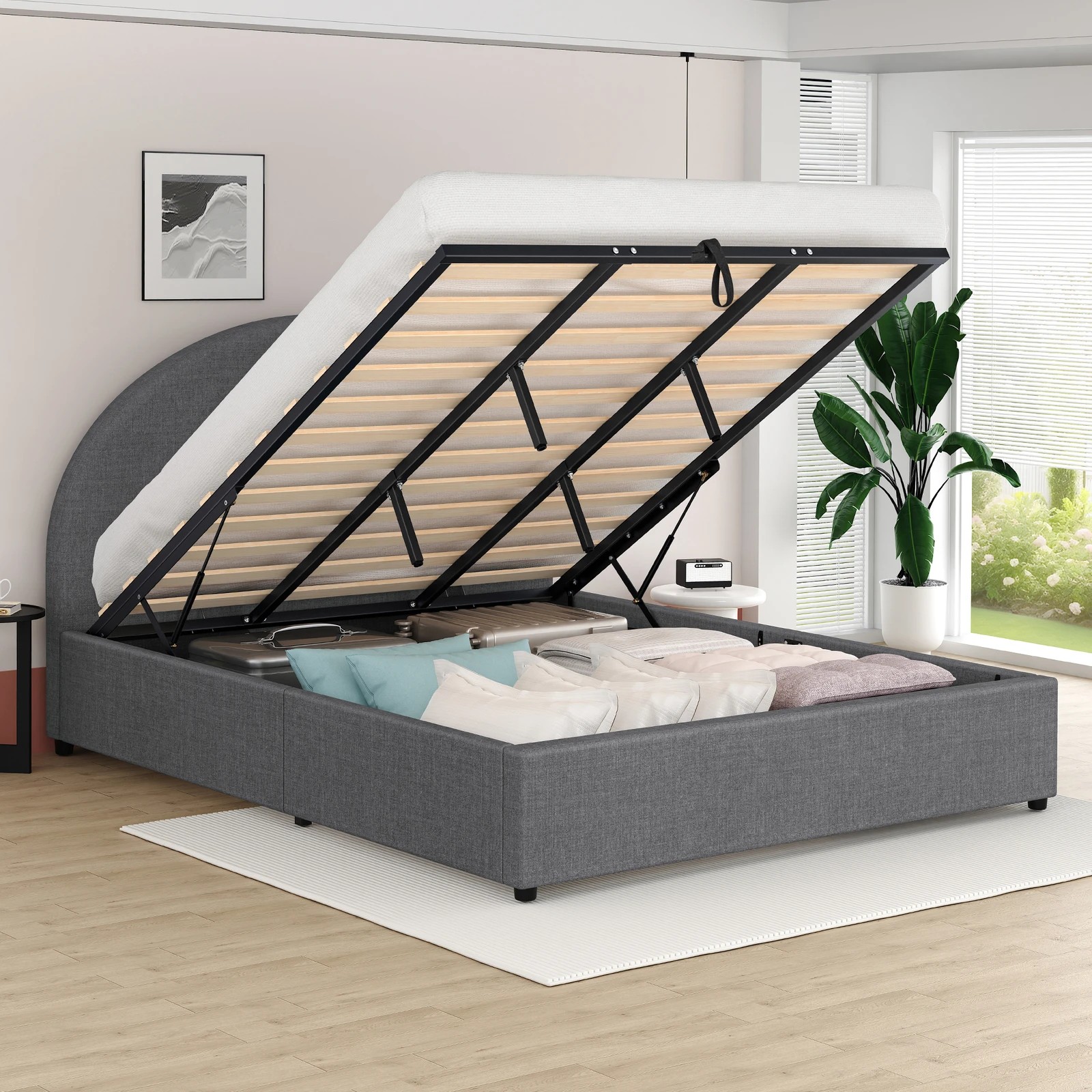 4 Alfordson Bed Frame King Size Gas Lift Base With Storage Fabric Howell - Grey, 4 of 10