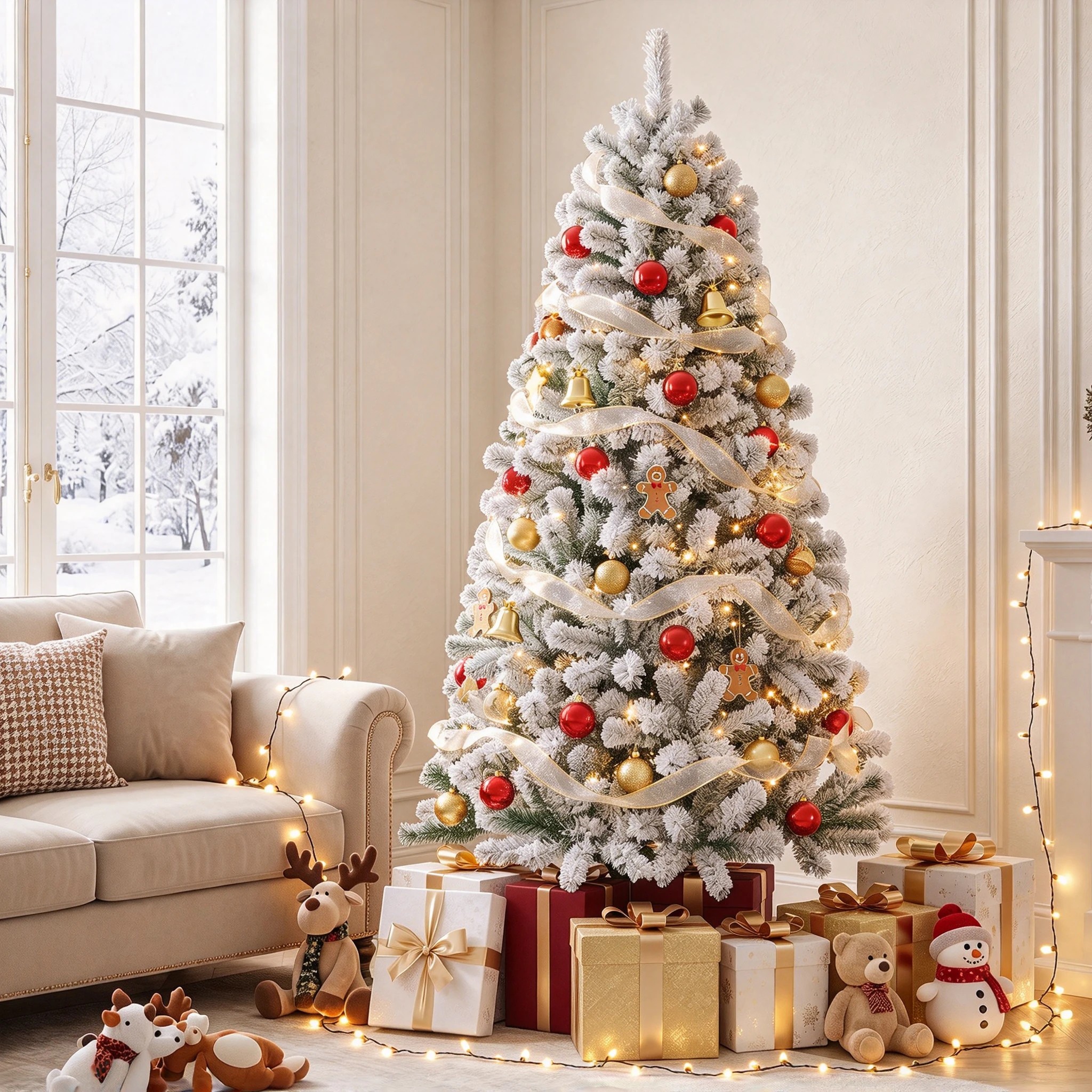5 Costway 180cm Snow Flocked Christmas Tree w/860 Tips Unlit Artificial Hinged Full Tree, 5 of 8