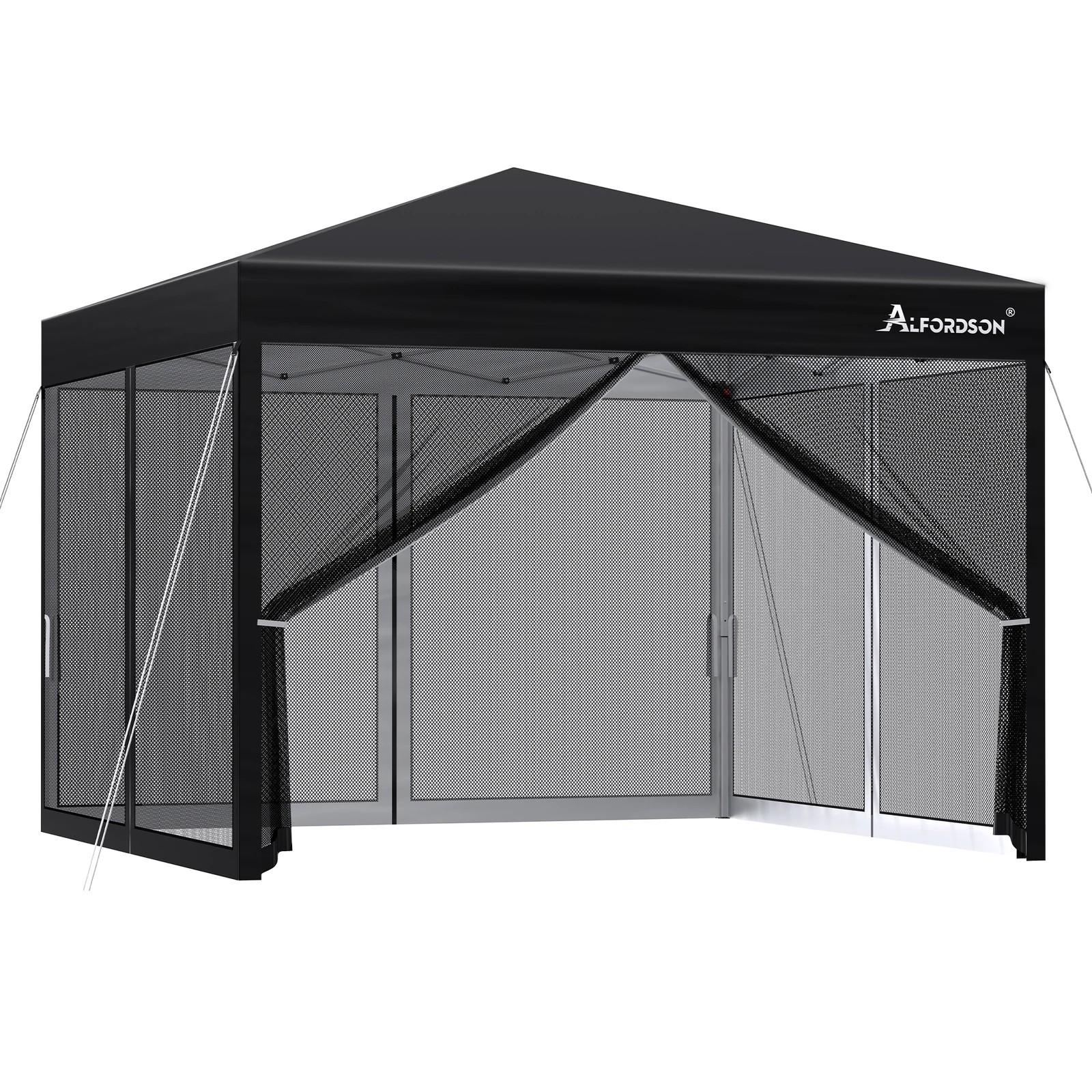 1 Alfordson Pop Up Marquee Outdoor Tent Mesh Wall 3x3m Gazebo - Black, 1 of 10