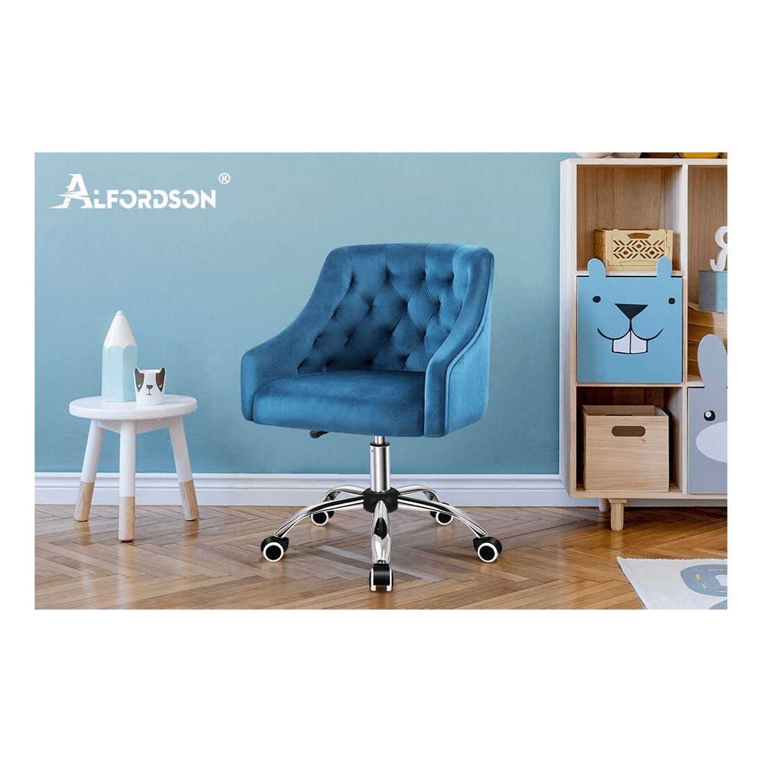 10 Alfordson Velvet Office Chair Fabric Swivel Armchair Computer Adult Kids - Blue, 10 of 10