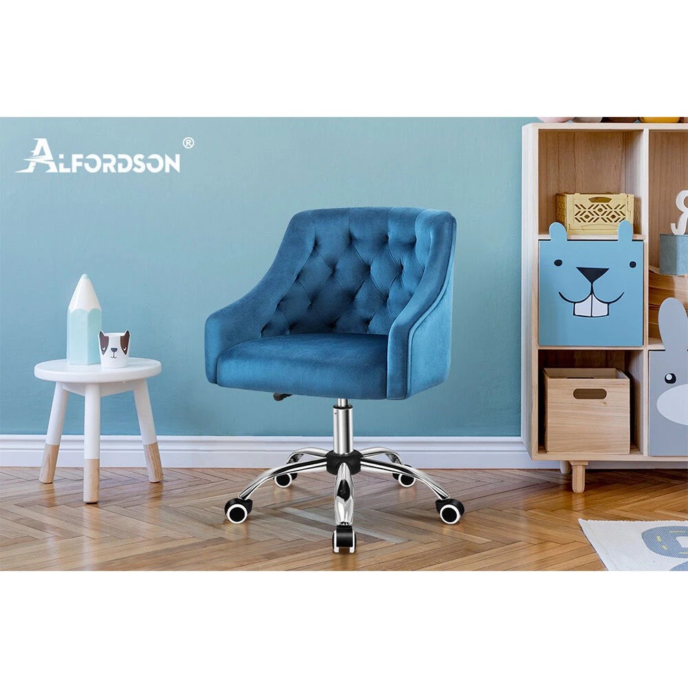 10 Alfordson Velvet Office Chair Fabric Swivel Armchair Computer Adult Kids - Blue, 10 of 10