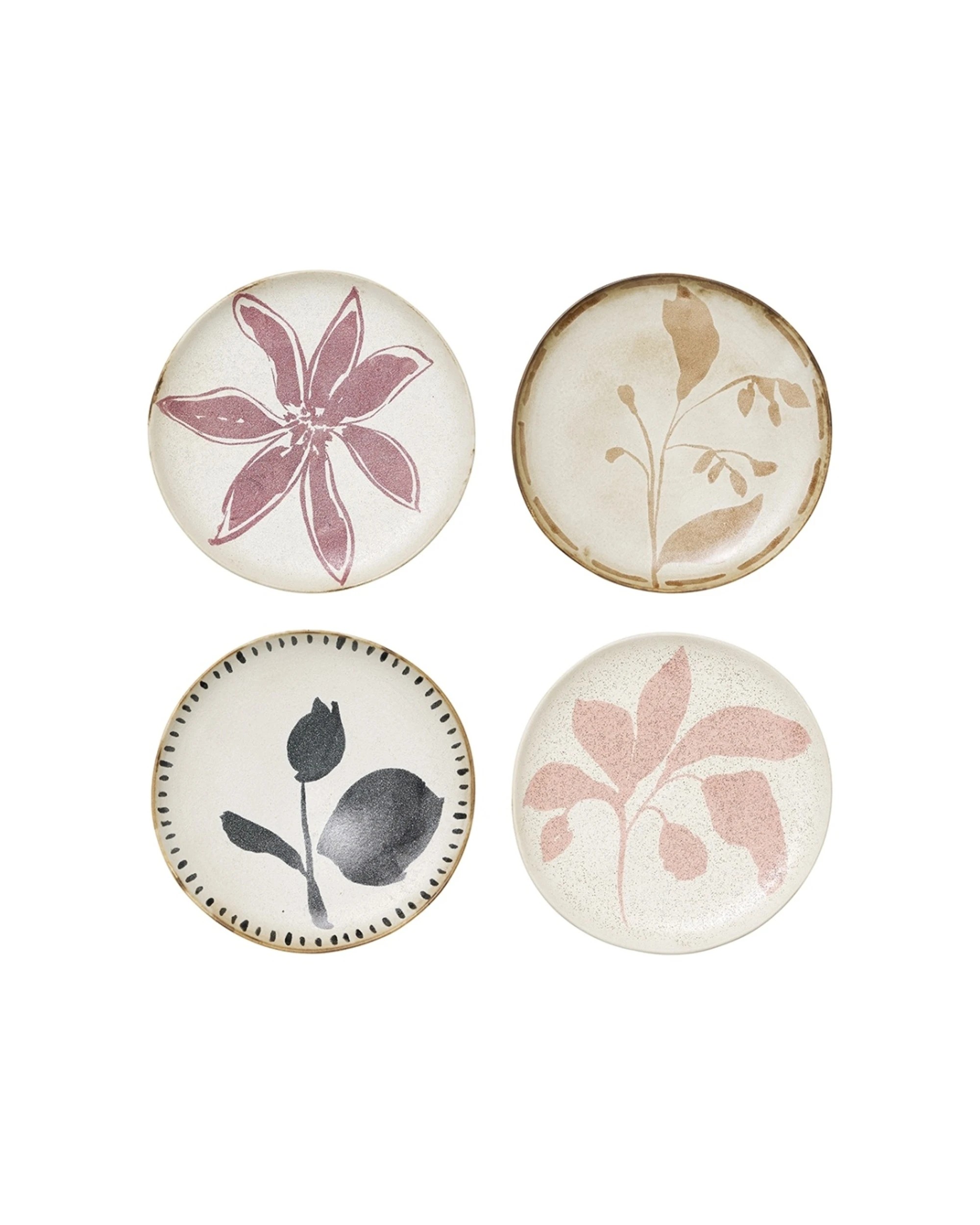 1 Ecology 4pc Hand Drawn Floral Silhouettes Cecile Cake Side Plates Stoneware - Multi, 1 of 5