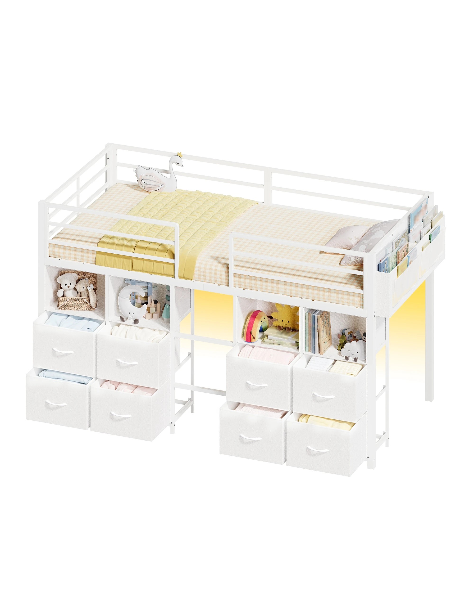 1 Ufurniture Kids Low Loft Metal Bed Frame for Small Rooms - Single Bed - White, 1 of 7
