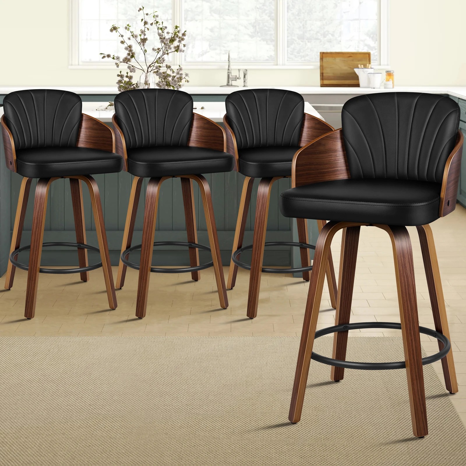 10 Alfordson 4x Swivel Bar Stools Alice Kitchen Wooden Dining Chair - Black, 10 of 10