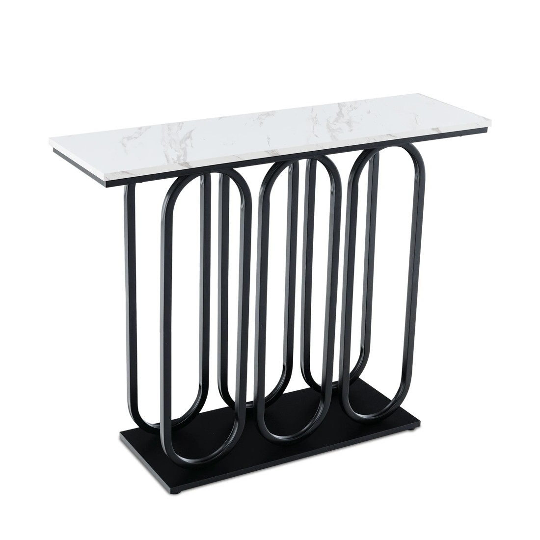 1 Costway Metal Frame Console Table Faux Marble Tabletop, 1 of 10
