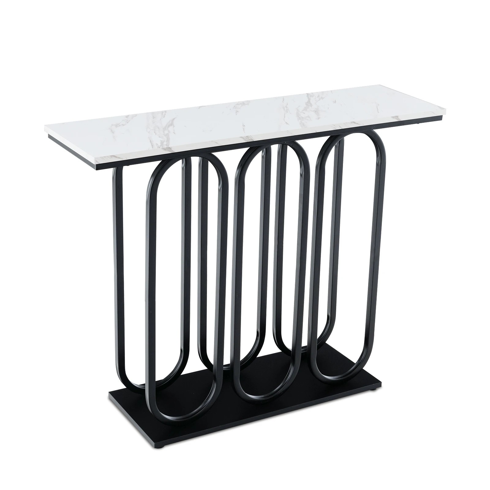 1 Costway Metal Frame Console Table Faux Marble Tabletop, 1 of 10
