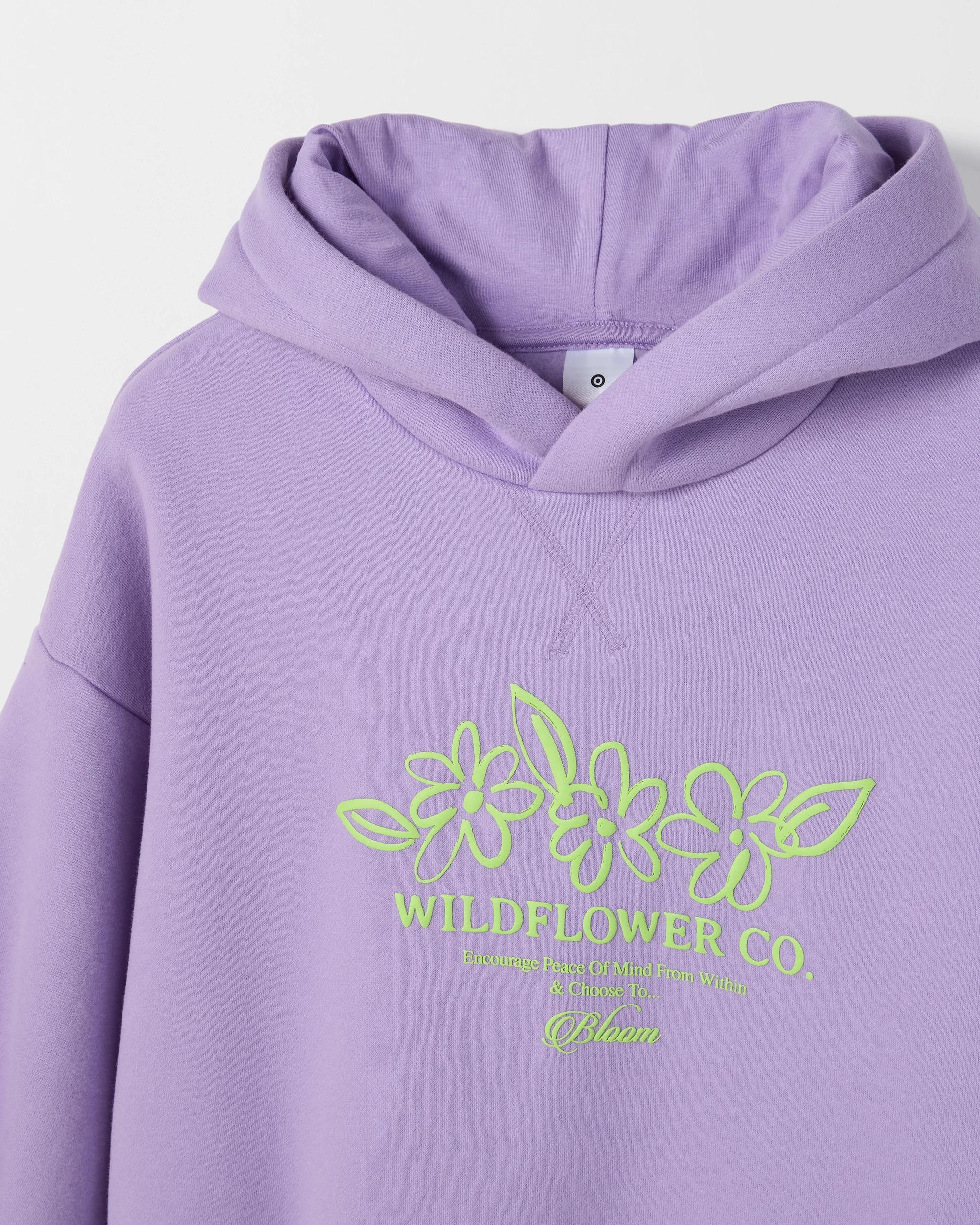 2 Target Kids Australian Cotton Blend Oversized Fleece Hoodie FLOWER PURPLE, 2 of 3