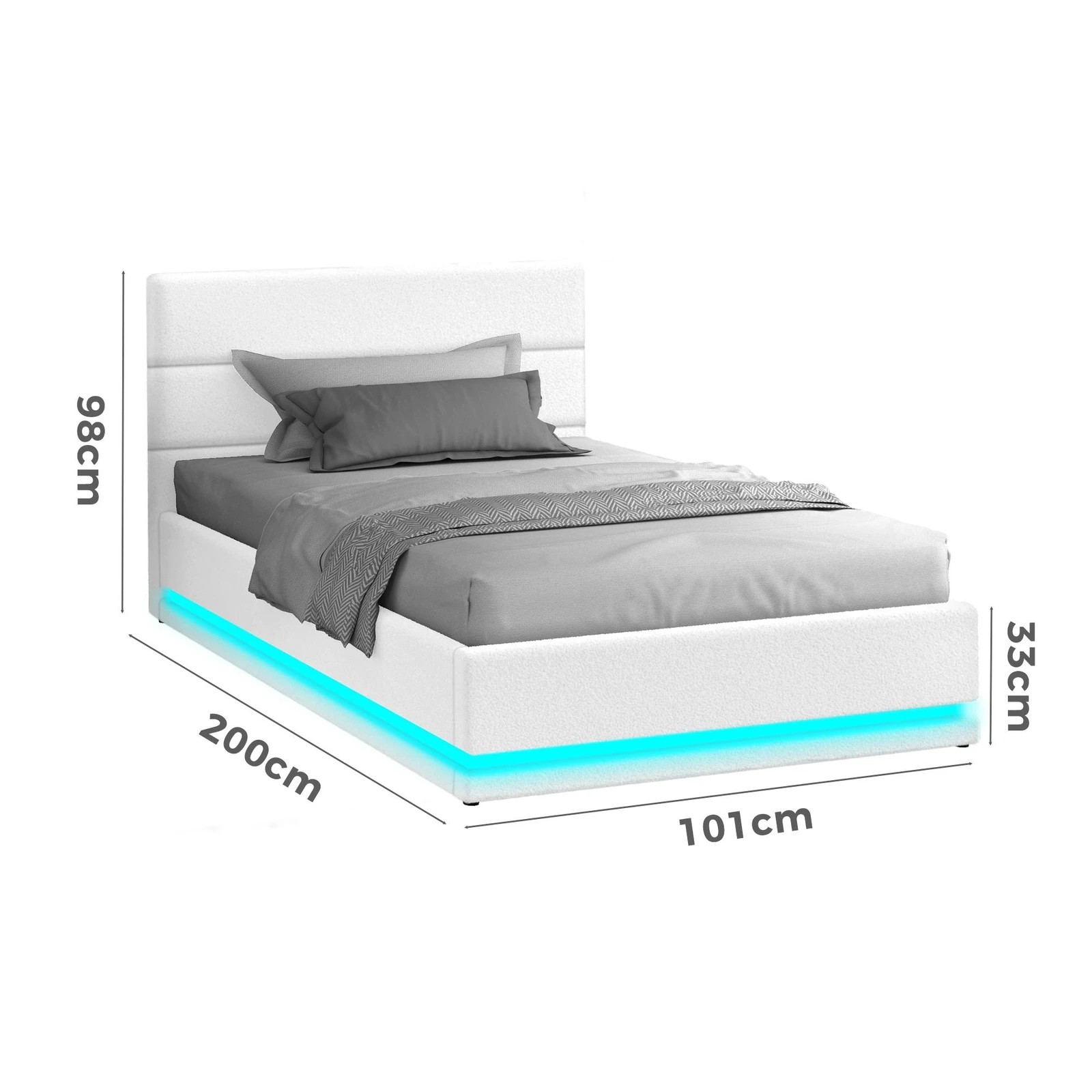 6 Alfordson Bed Frame Single Size Platform RGB LED Gas Lift Base Storage Boucle - White, 6 of 10