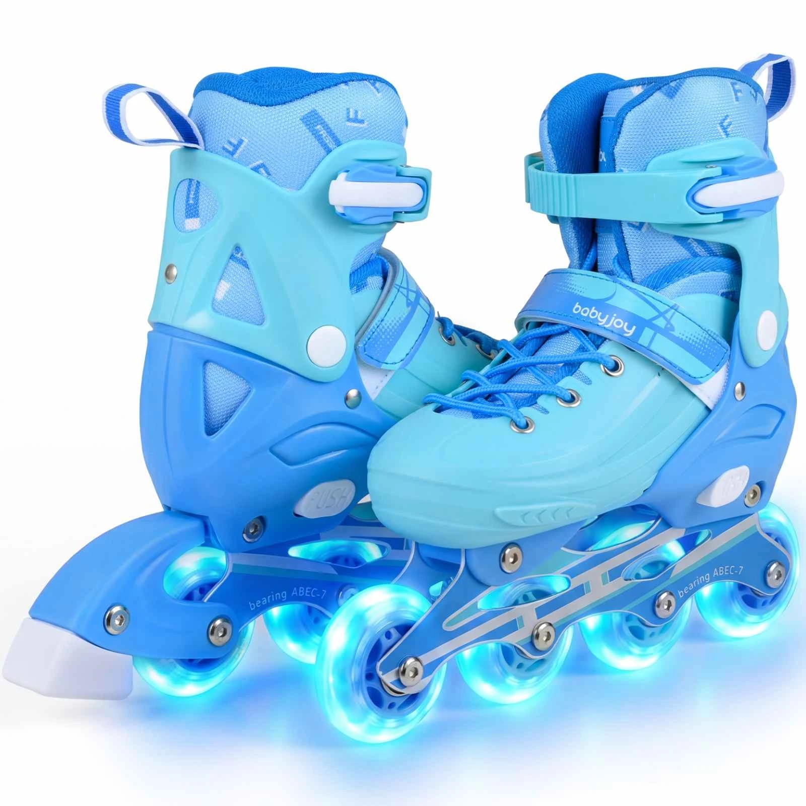 1 Costway 4-Size Adjustable Roller Skates Inline Skating Shoes Light-up Gift Age 5-7 - Blue, 1 of 1