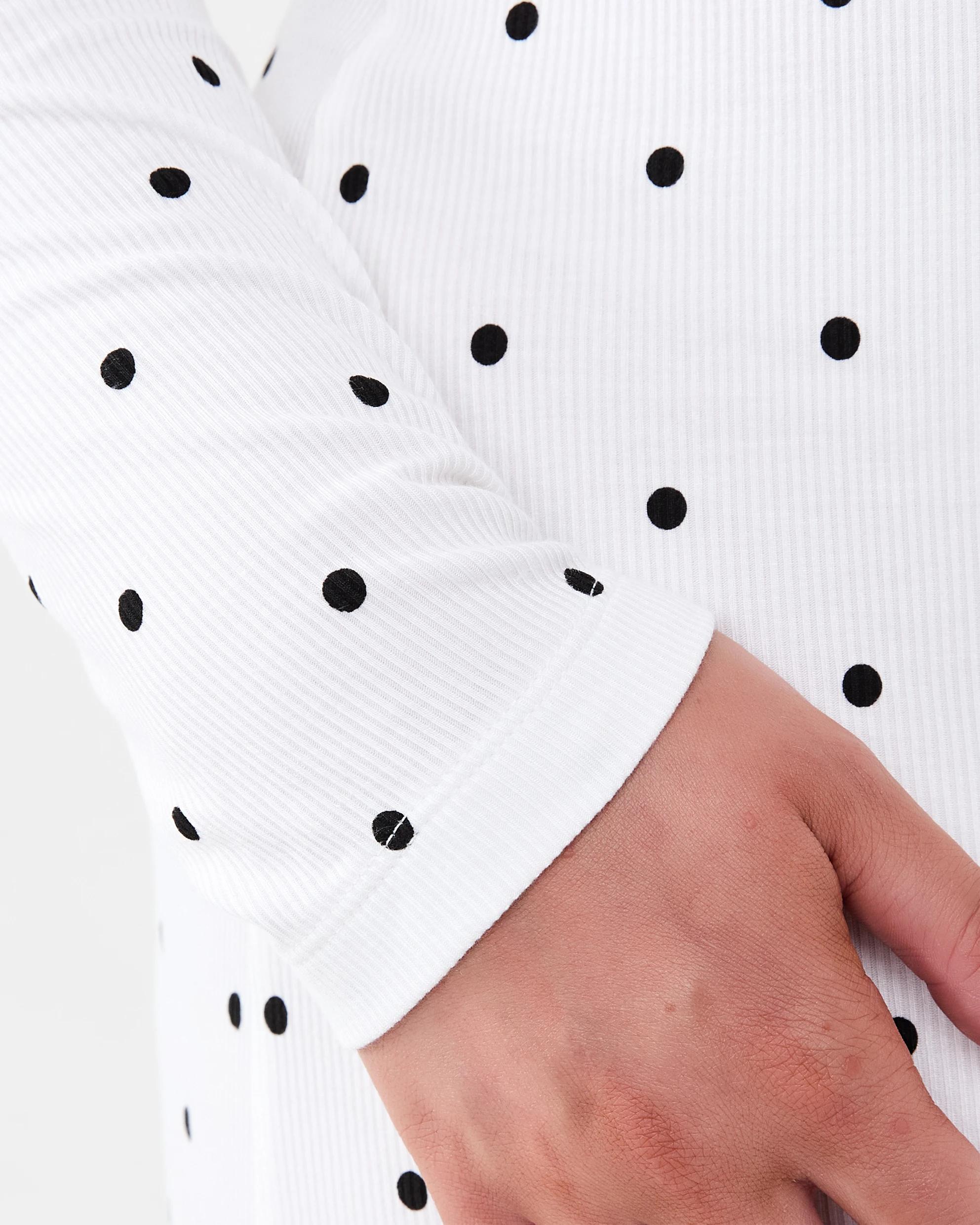 6 Long Sleeve Lace Trim Nightie Dots White, 6 of 7