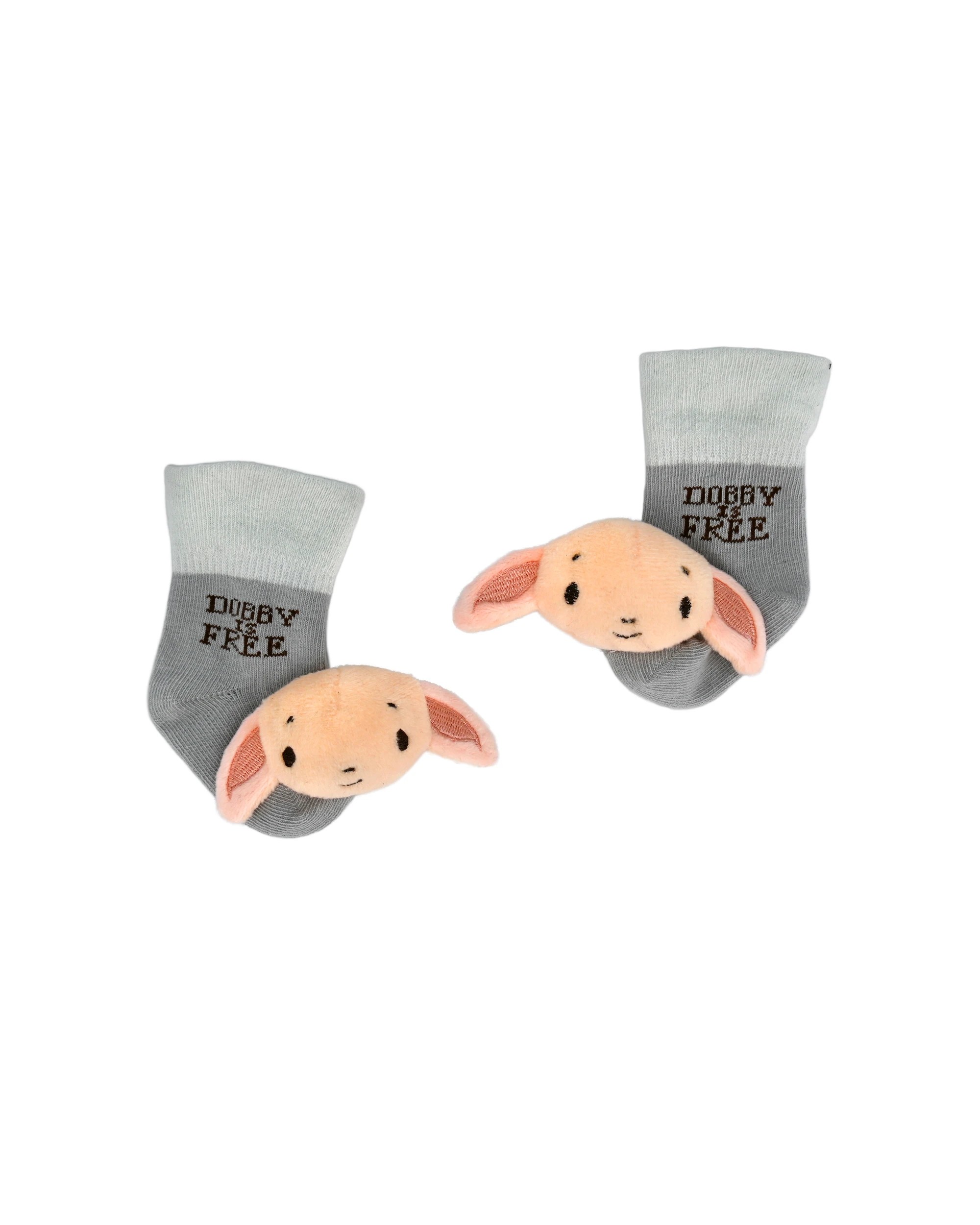 2 Harry Potter - Dobby Baby Socks, Foot Rattles, Grey, 10cm H, Birth+, 2 of 3