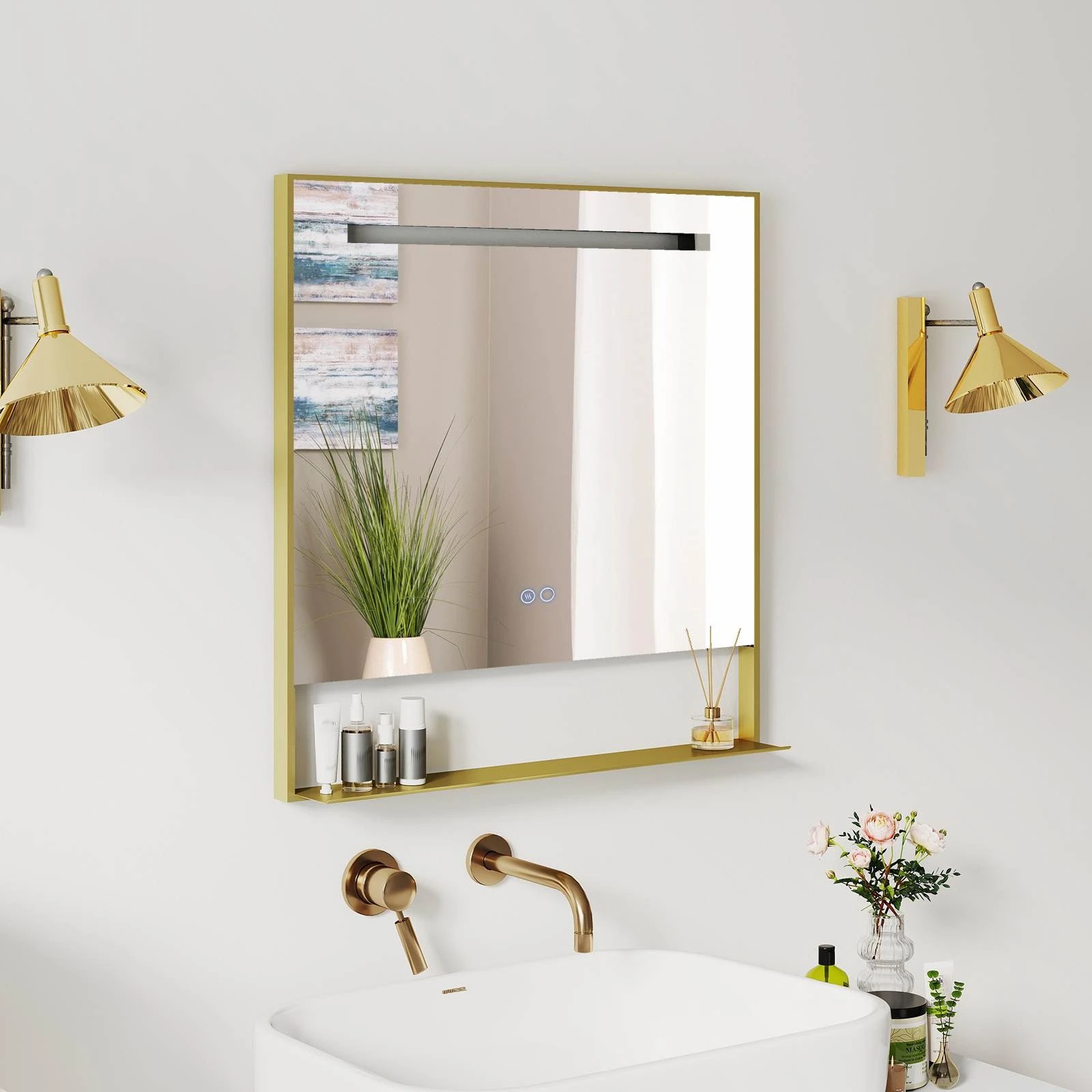 3 Costway 80x60cm LED Bathroom Mirror Vanity Mirror Aluminum Frame w/3 Color Light, 3 of 3