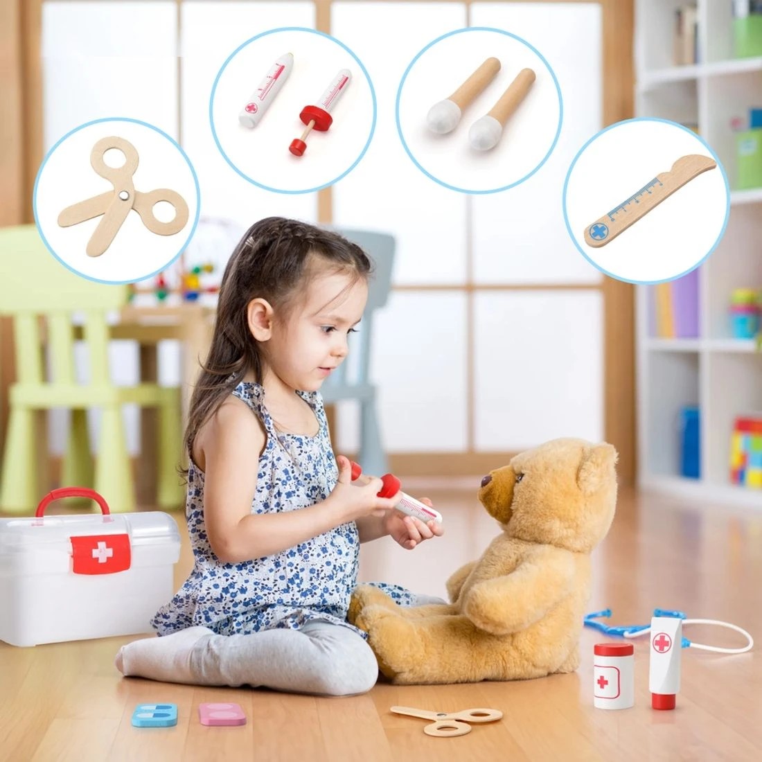 7 Keezi Kids Doctor Nurse Medical Case Pretend PlaySet Stethoscope Medicine Toys - Multi, 7 of 7