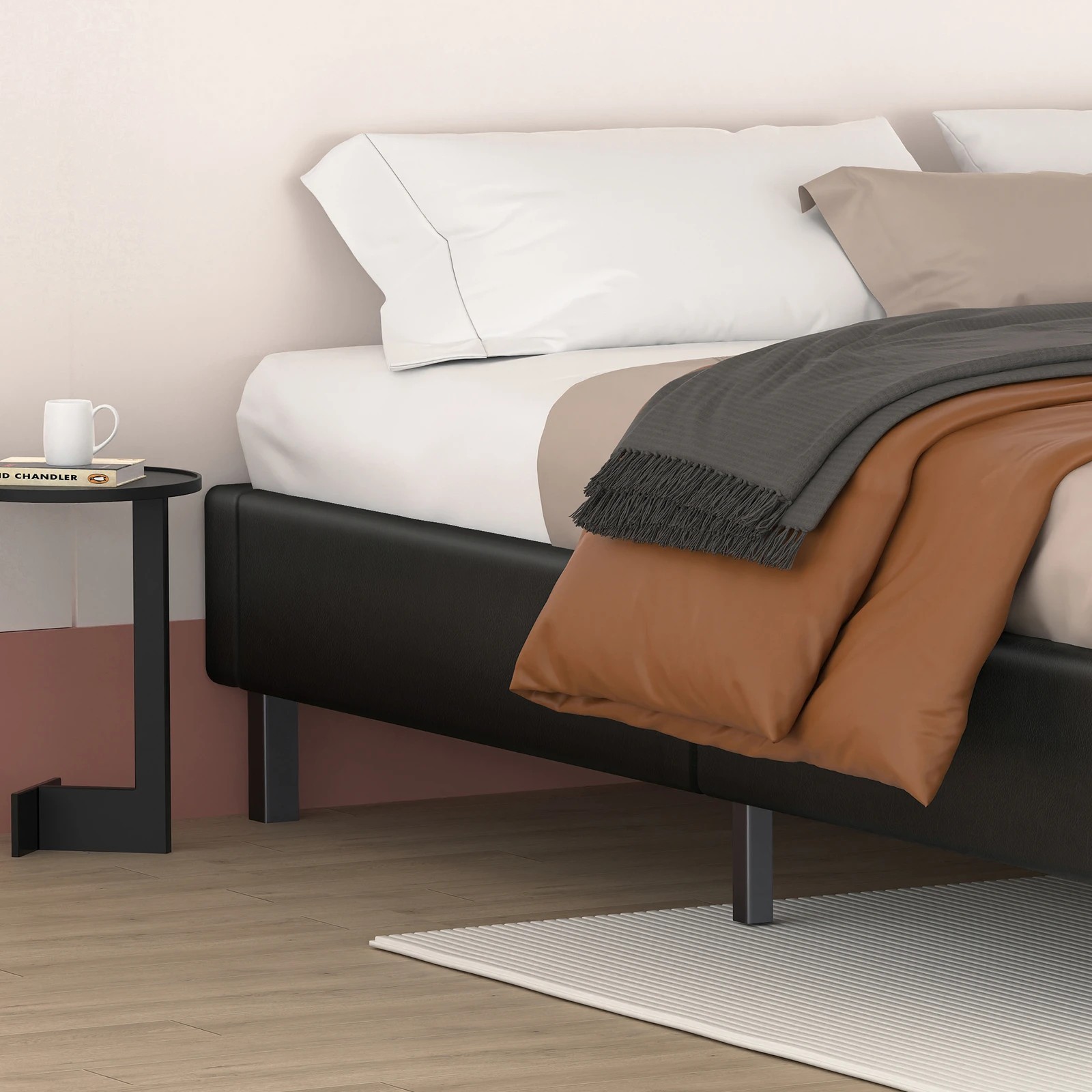 4 Alfordson Bed Frame Queen Size Mattress Base Foundation Leather Basel - Black, 4 of 10