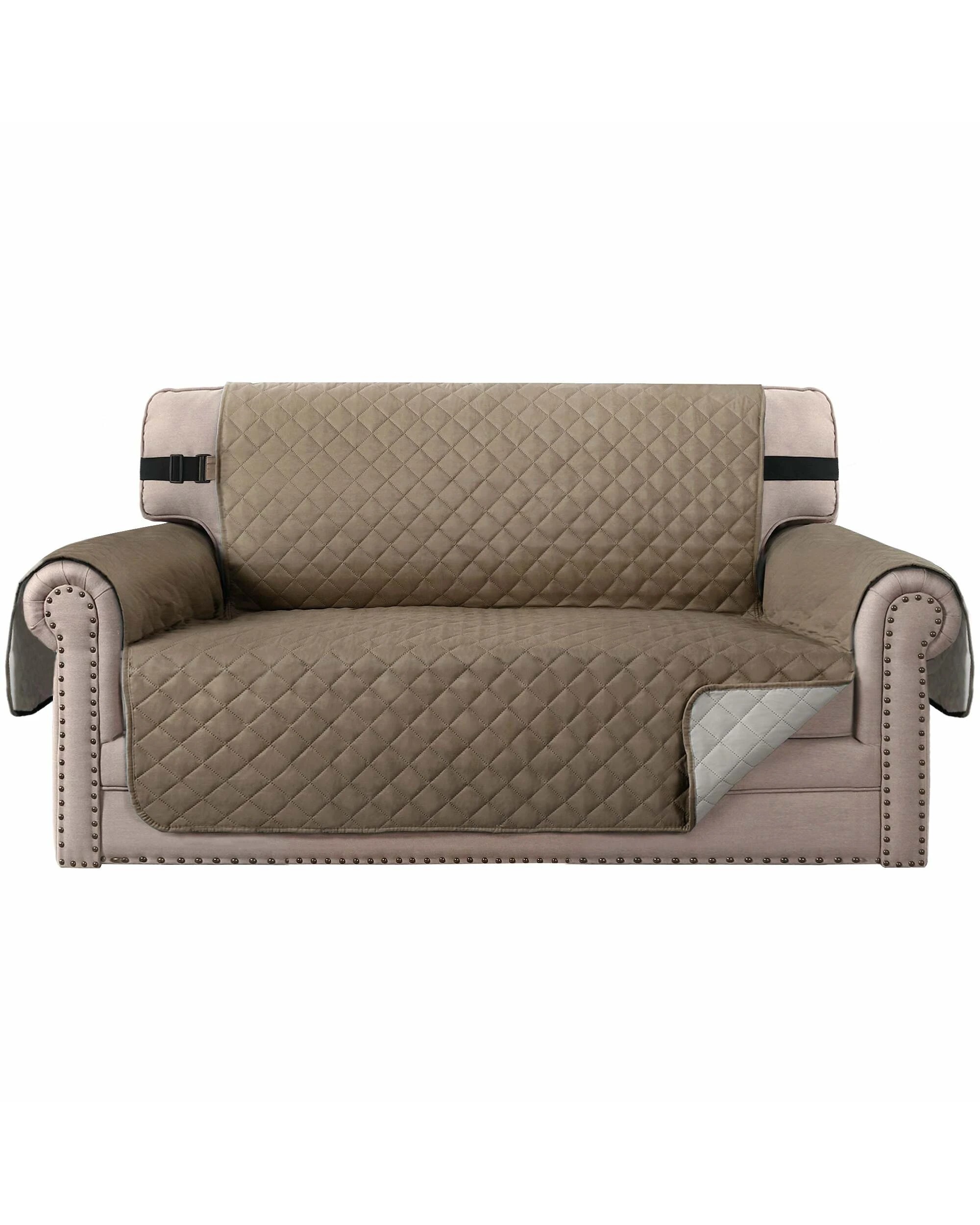 1 Smarcute 2 Seater Quilted Reversible Sofa Cushion with Straps - Brown, 1 of 5