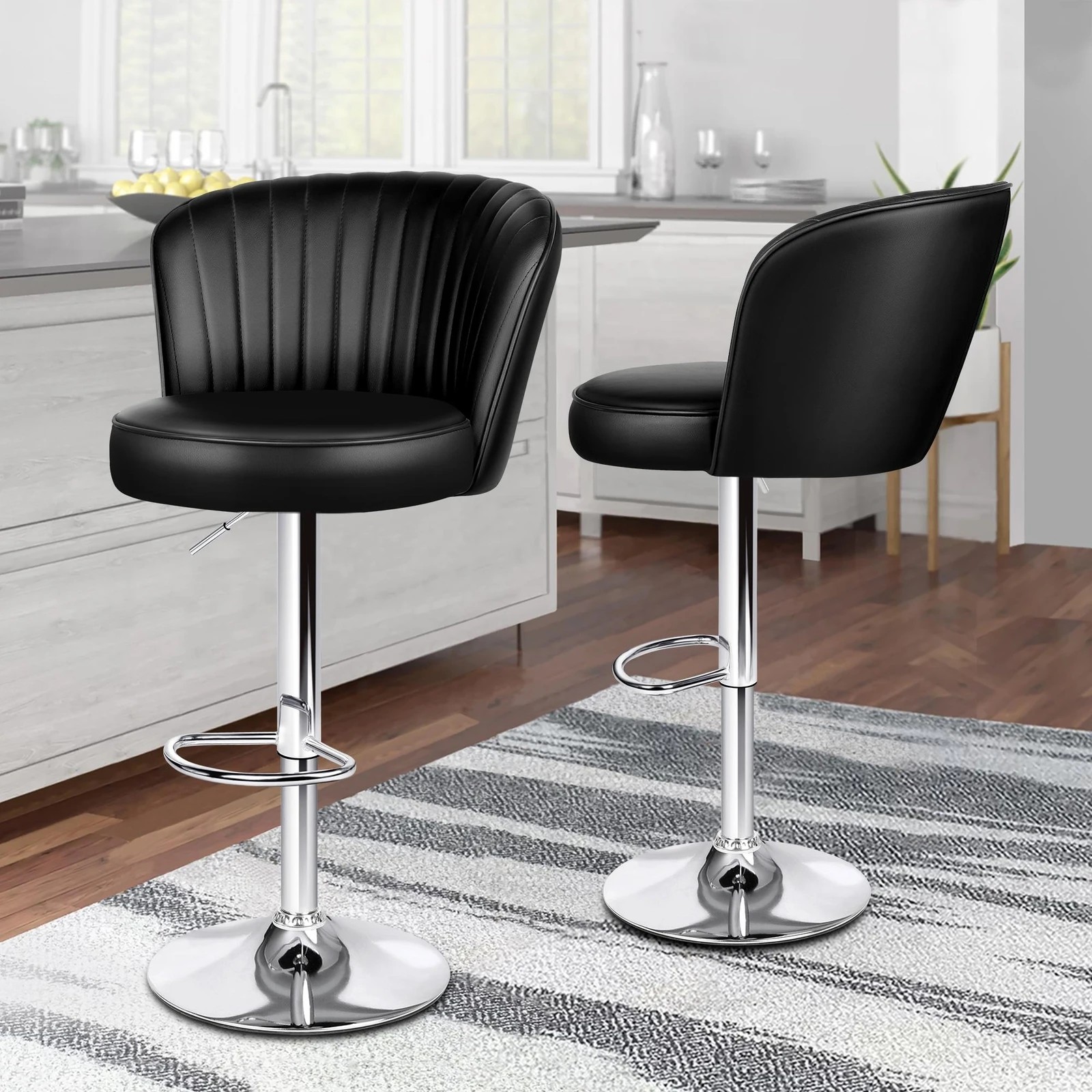9 Alfordson 2x Bar Stools Gas Lift Leather Bar Chairs Kitchen Swivel Dylan - Black, 9 of 9