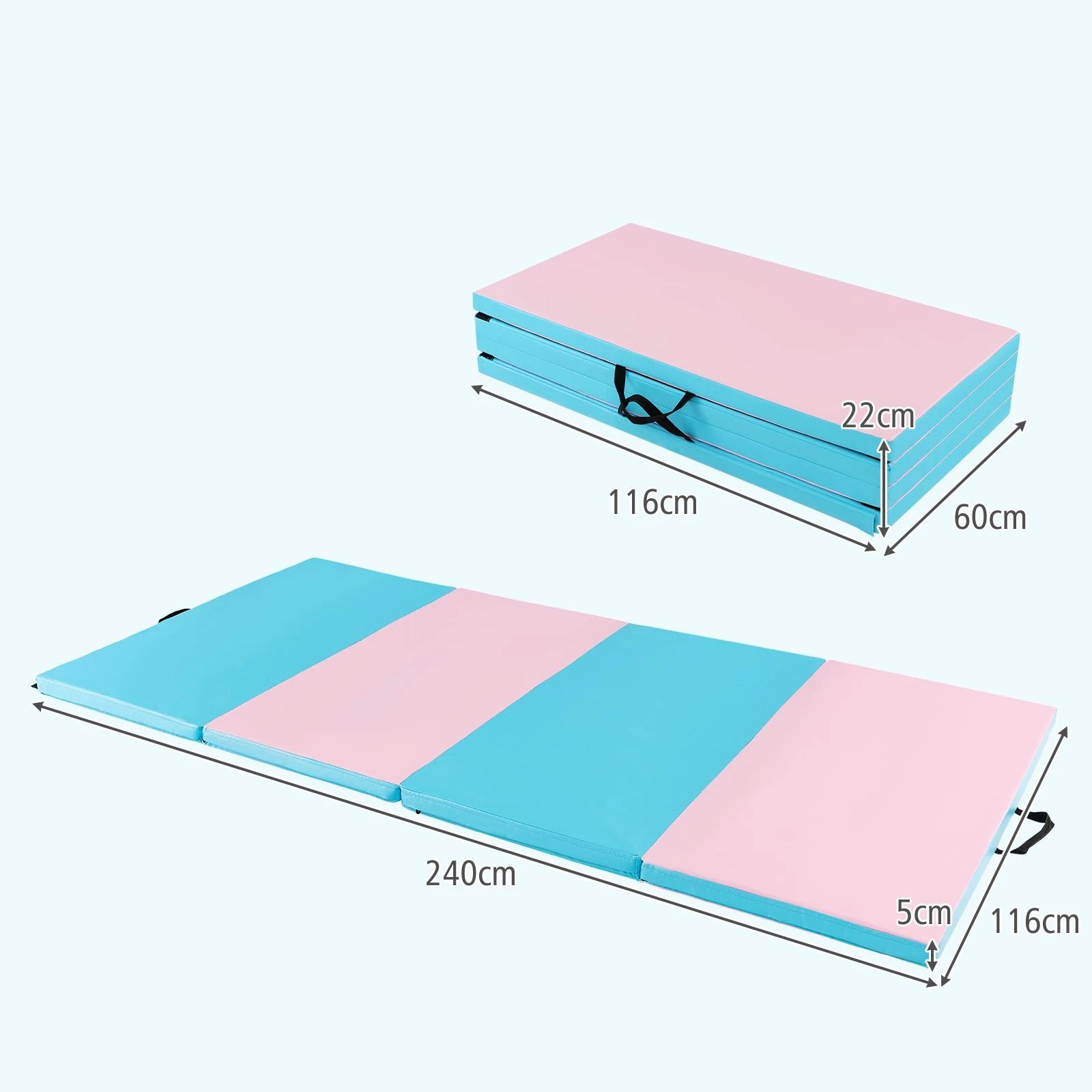 2 Costway 4-Folding Exercise Mat Gymnastics Mat Yoga Tumbling Mat w/Carry Strap - Blue, 2 of 2