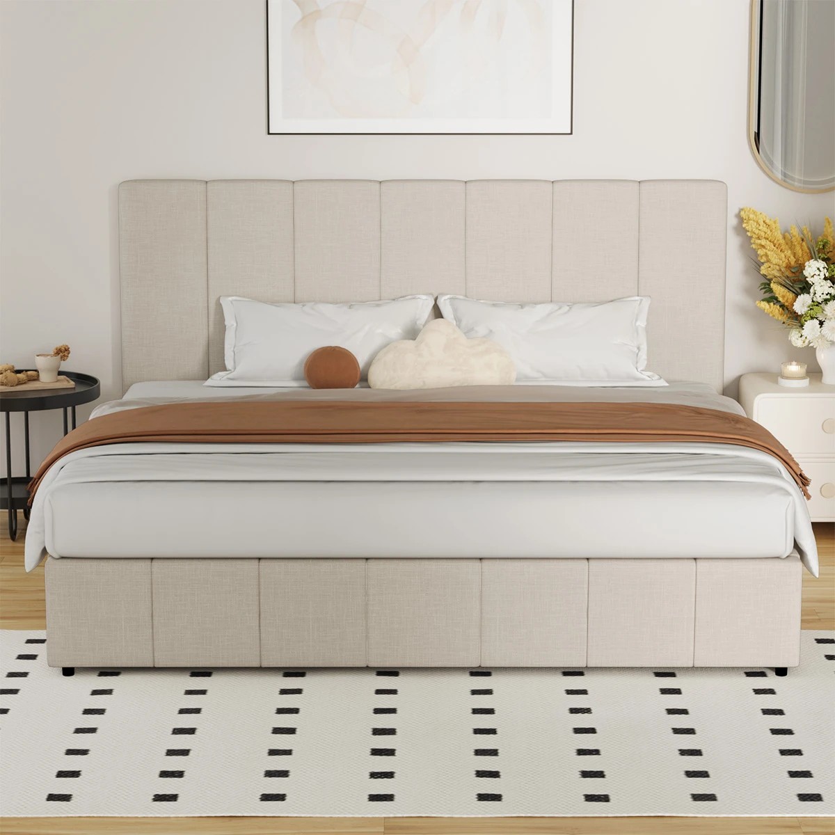 3 Oikiture King Bed Gas Lift Base With Storage Bed Frame
 - Beige, 3 of 10