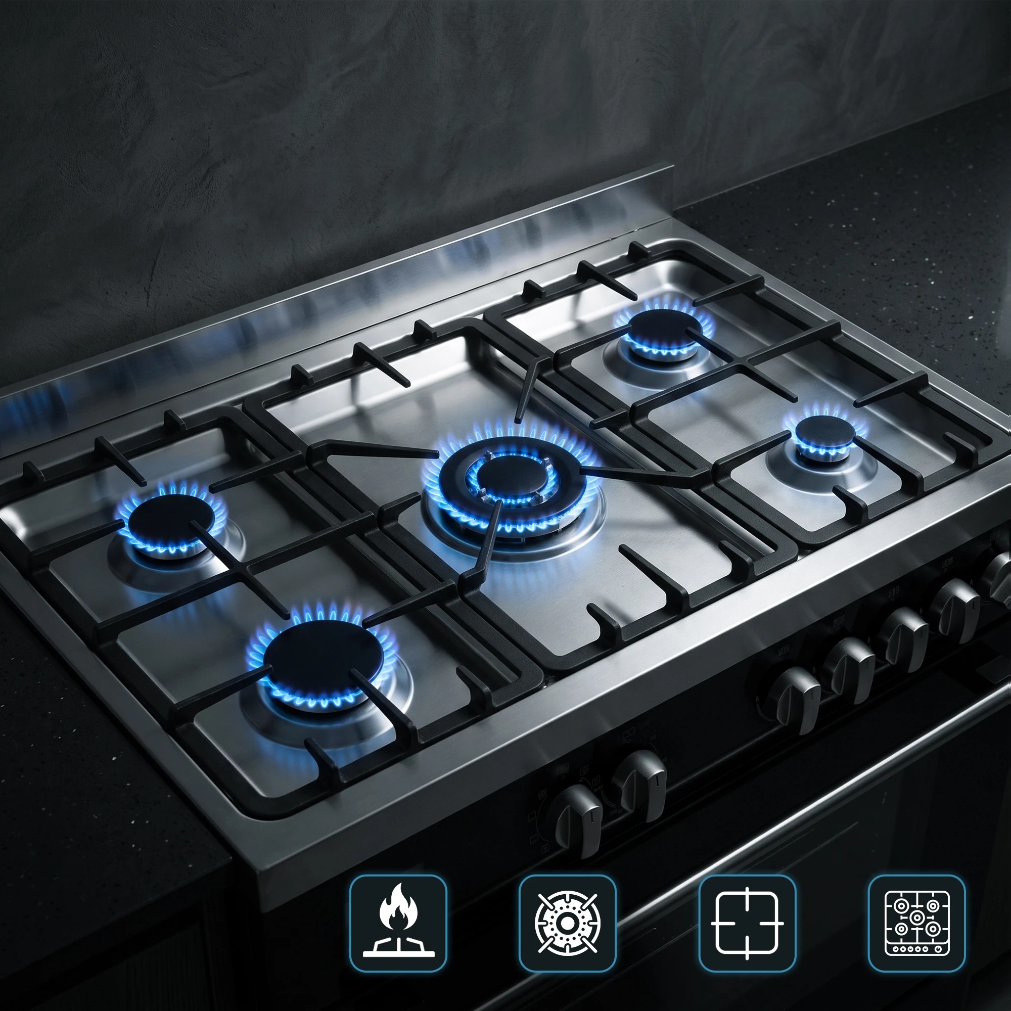 5 Devanti 90cm Dual Fuel Oven Cooker Gas Cooktop Electric Oven - Black, 5 of 9
