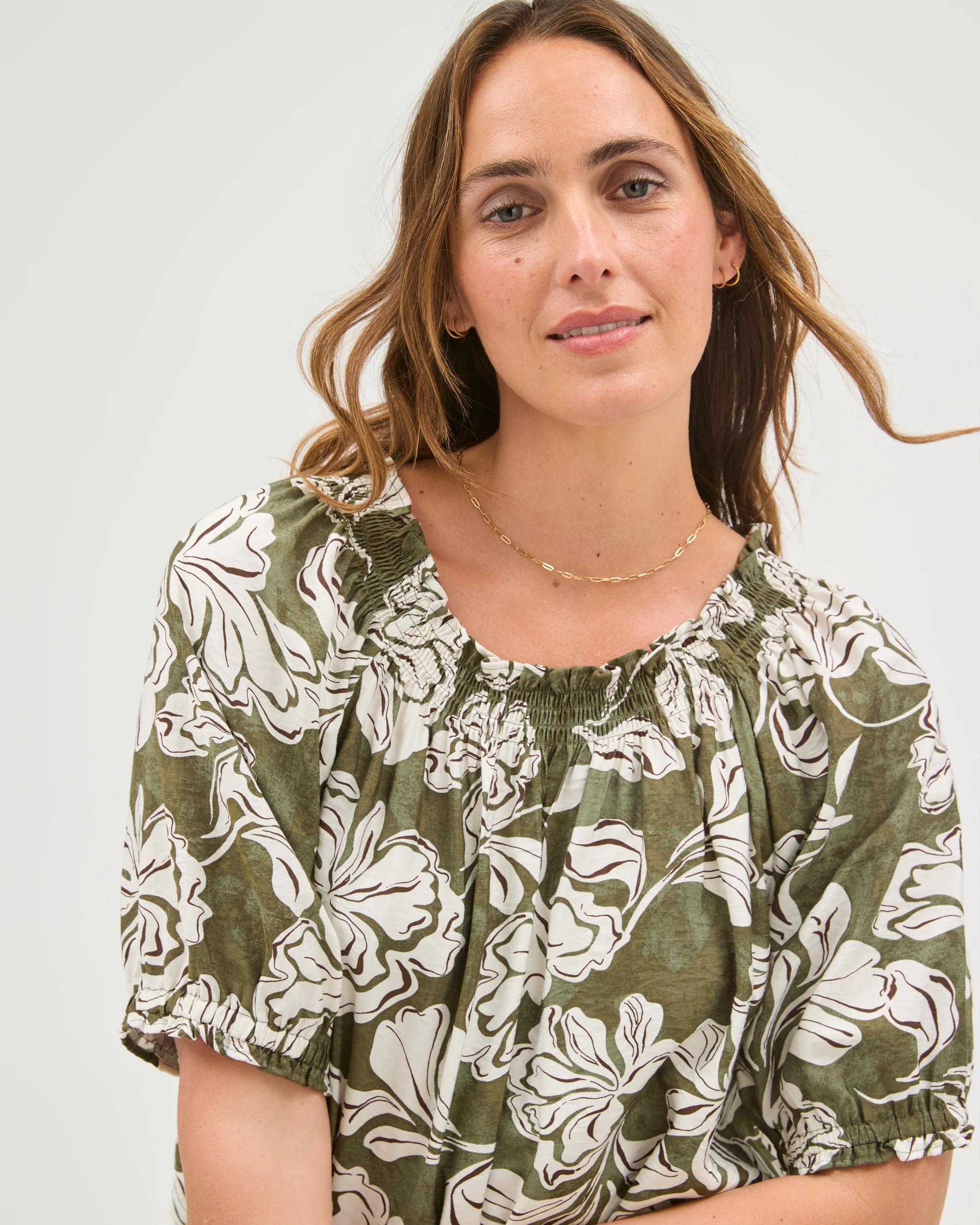 3 Target Woman Short Sleeve Shirred Neck Top PAINTED FLORAL MULTI, 3 of 7