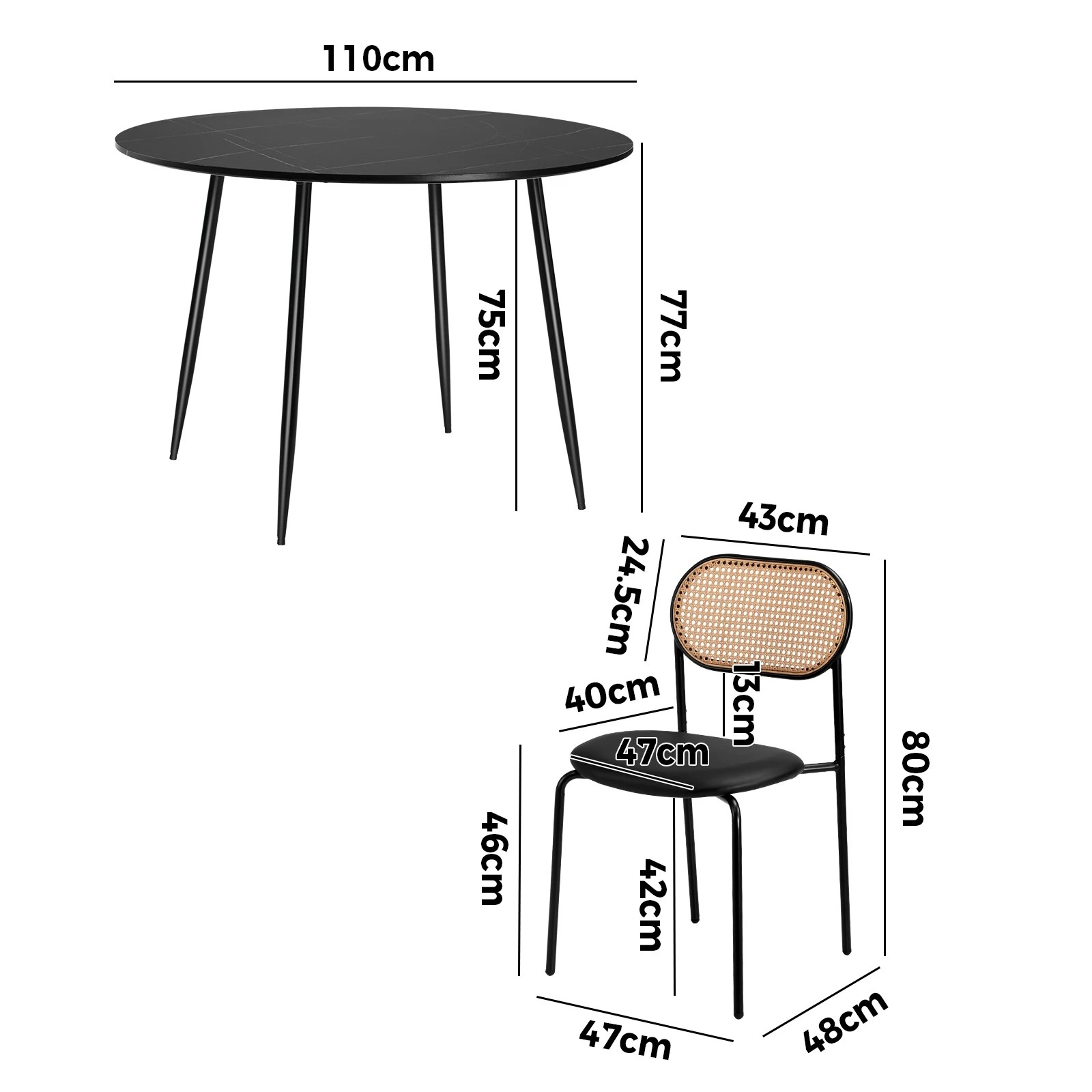 2 Oikiture 110cm Round Dining Table with 4PCS Dining Chairs PU Leather - Black, 2 of 9