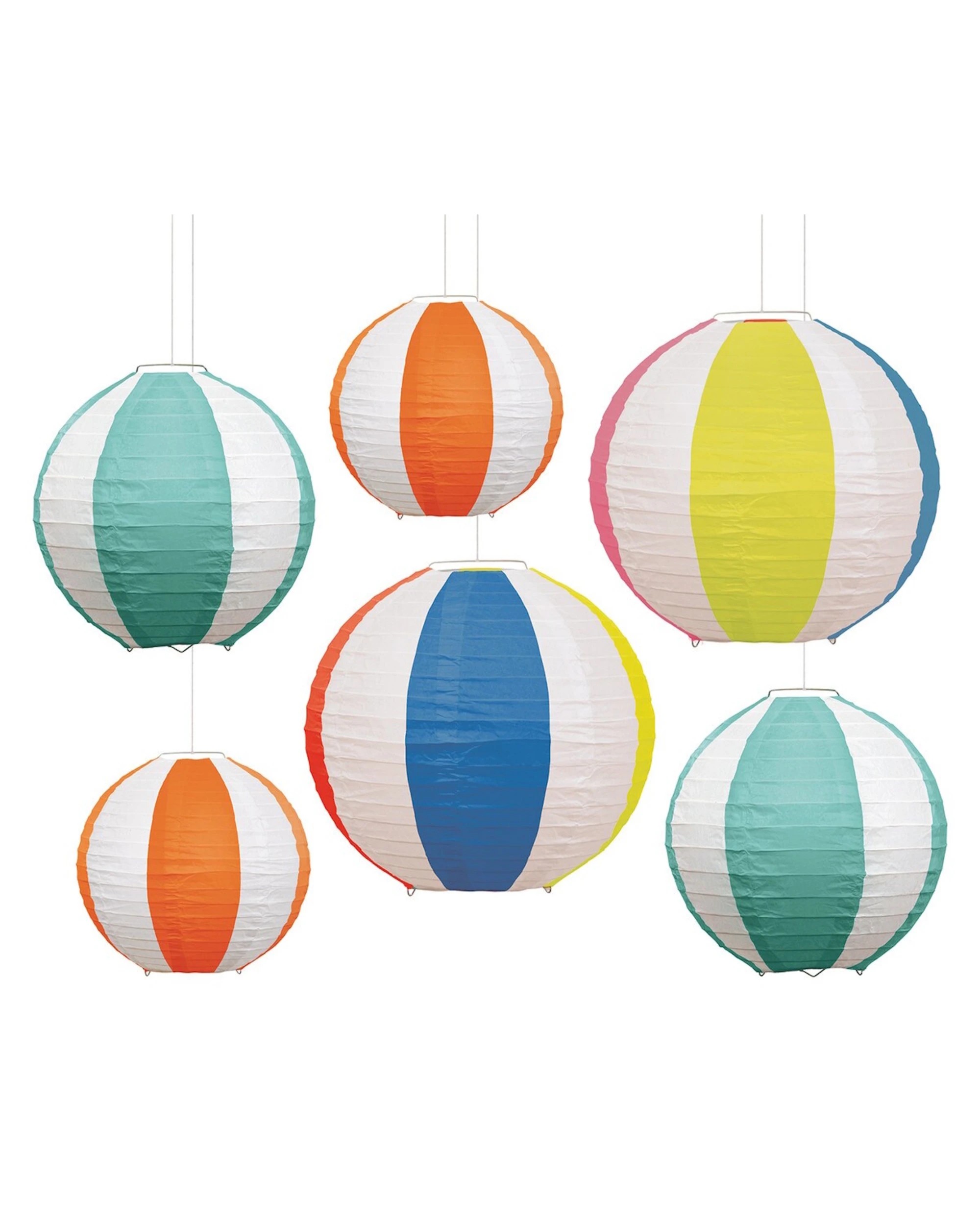 1 Unique Beach Ball Paper Lanterns Pack of 6 - Multi, 1 of 3