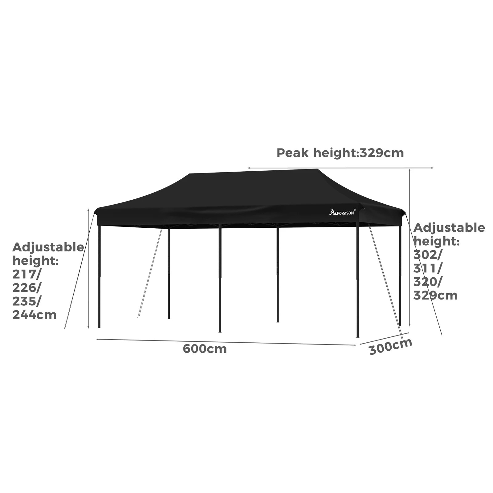 10 Alfordson Gazebo 6x3m Pop Up Marquee 600D Oxford Folding Camping Tent - Black, 10 of 10