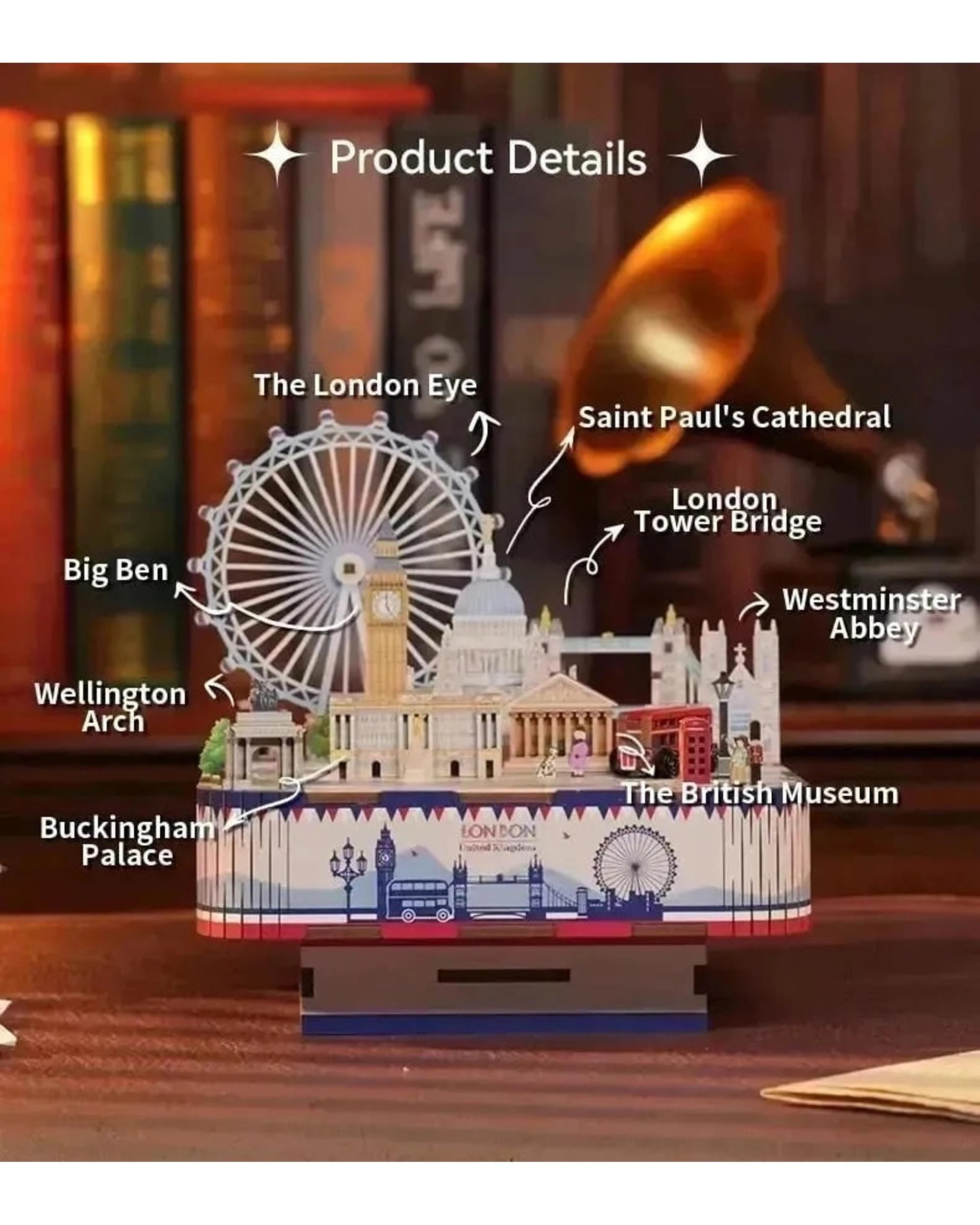 3 Tonecheer 3D Wooden Puzzle DIY Rotating Music Box - London, 3 of 10