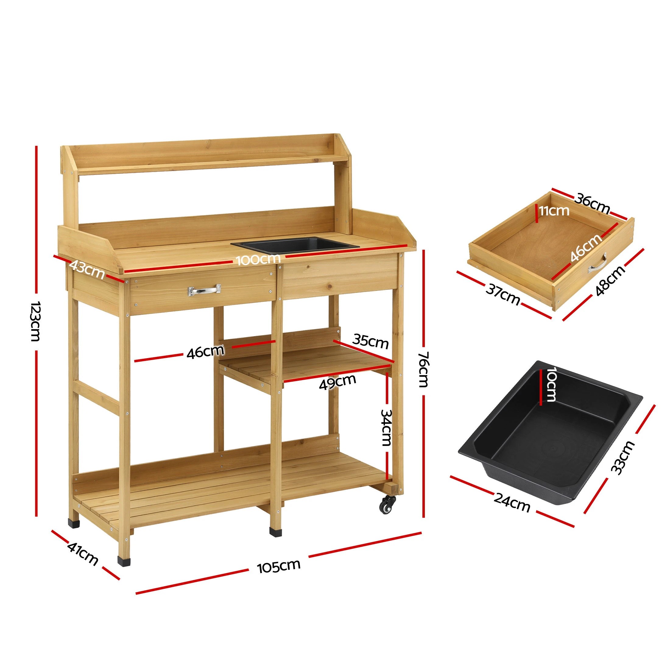 3 Gardeon Outdoor Potting Bench Table Storage Cabinet Potters Garden Workstation - Natural, 3 of 4