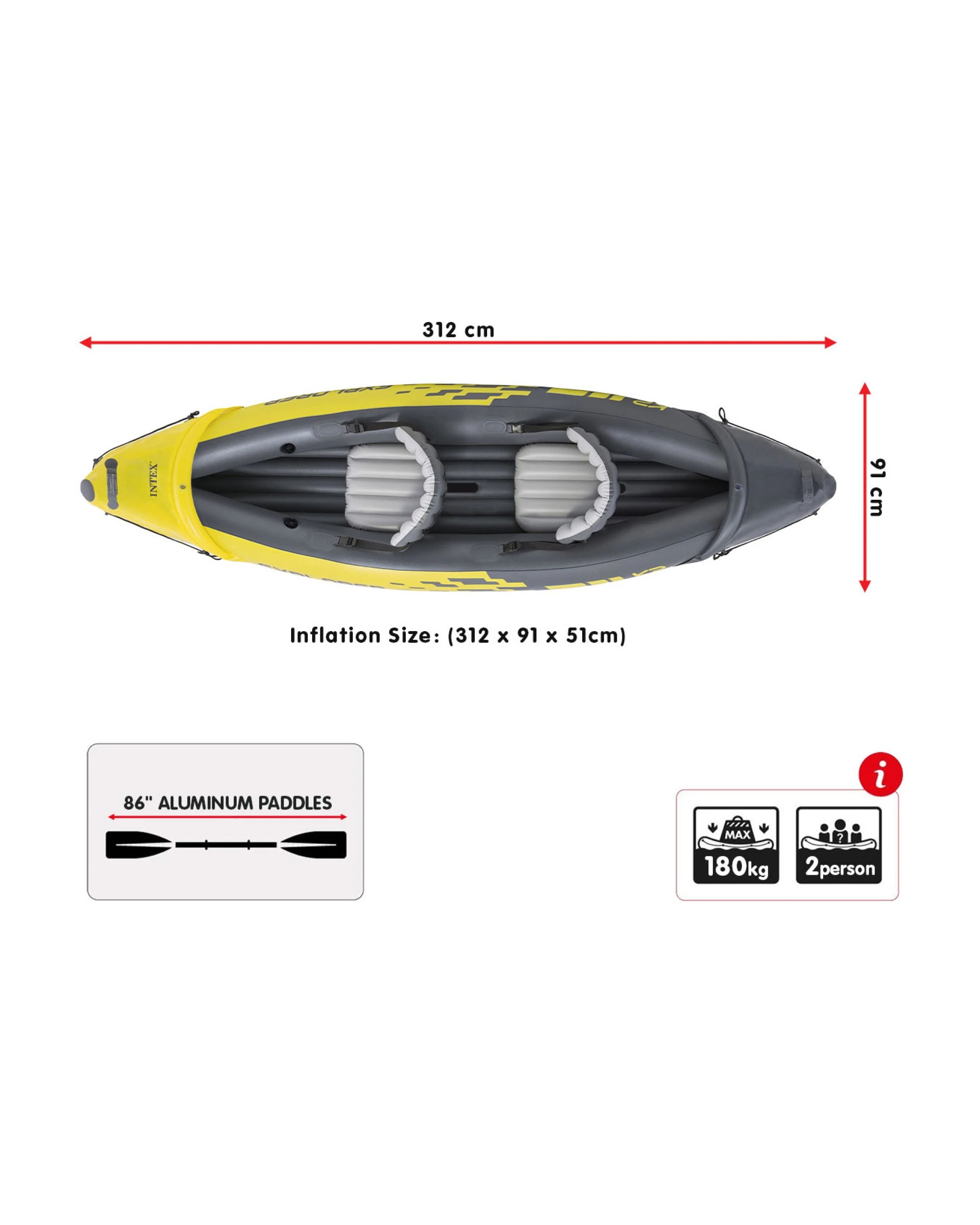 2 Intex Explorer K2 Inflatable Kayak Canoe 68307NP - Yellow, 2 of 9