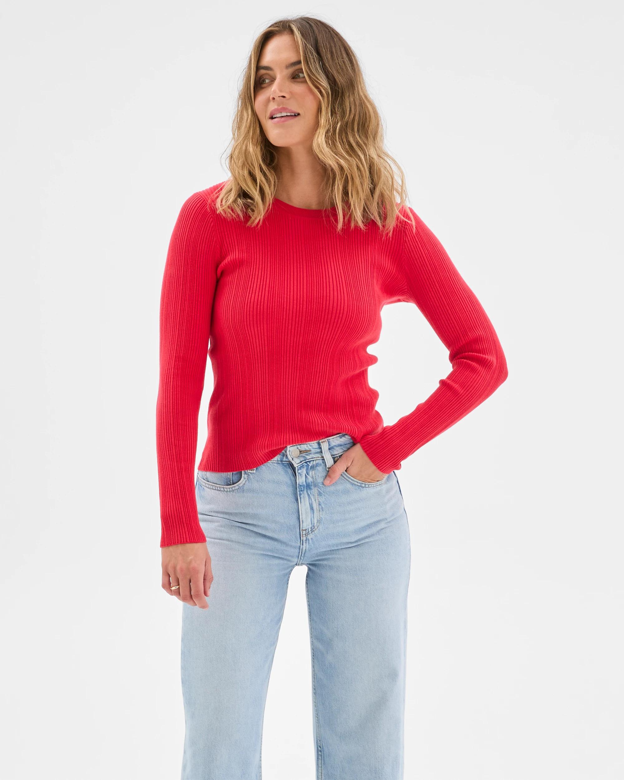 2 Target Woman Australian Cotton Blend Variegated Long Sleeve Knit Top TRUE RED, 2 of 6