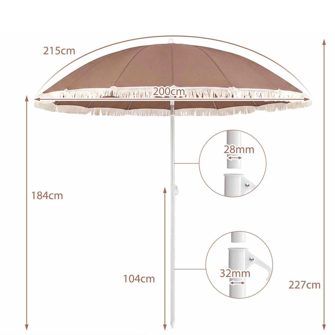 2 Costway 215cm Patio Umbrella Boho Tassel Beach Sun Shade Tilt Shelter Canopy - Brown, 2 of 3