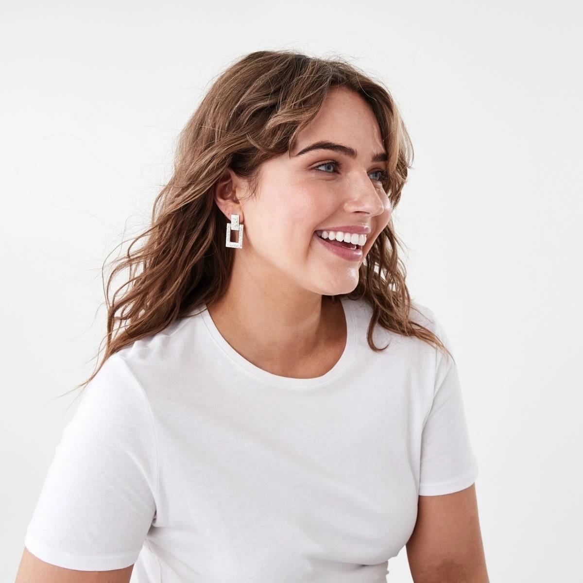 3 Square Diamante Drop Earrings - Silver Tone Silver, 3 of 4