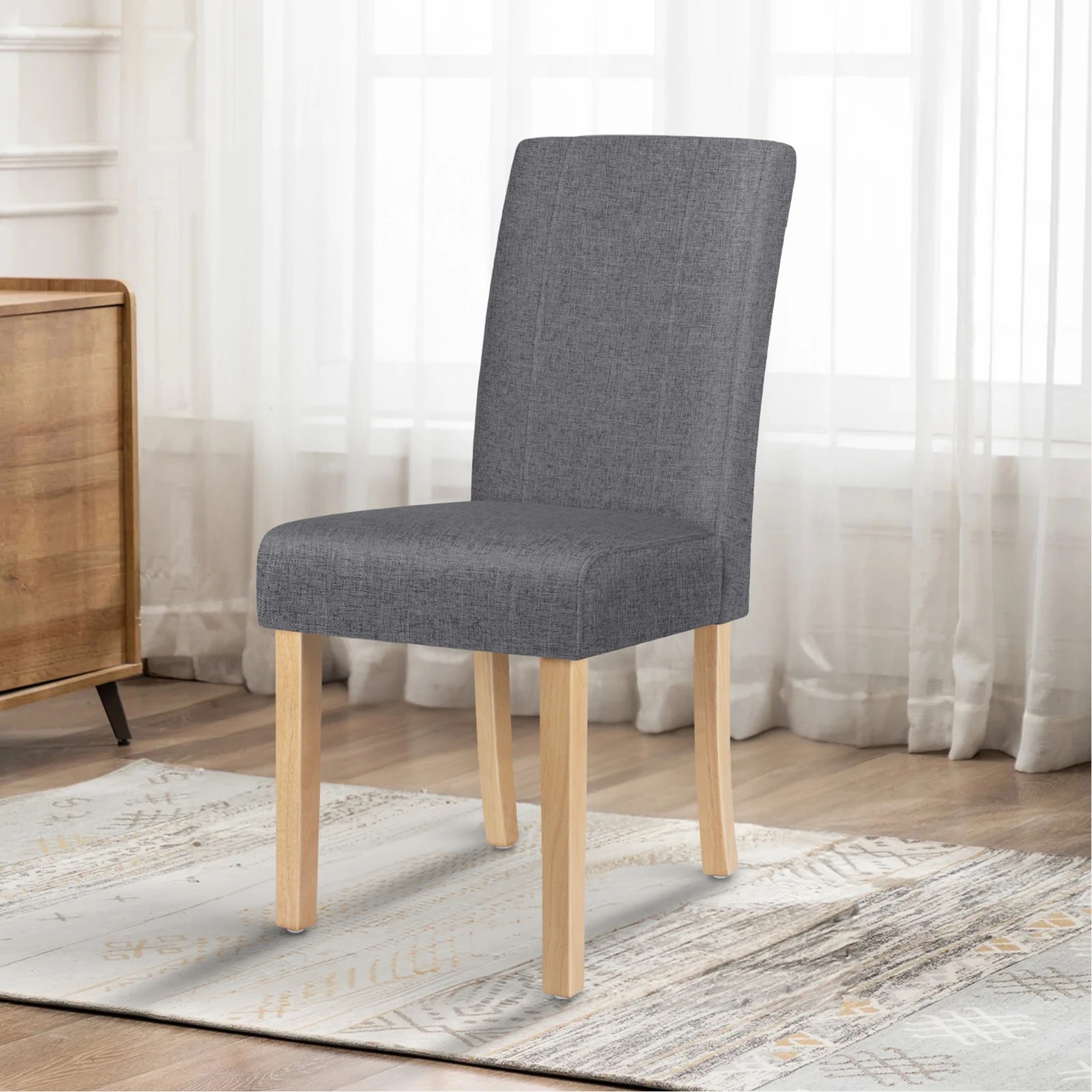 9 Alfordson 2x Dining Chair Cafe Kitchen Lounge Padded High-Back Wood Fabric - Grey, 9 of 10