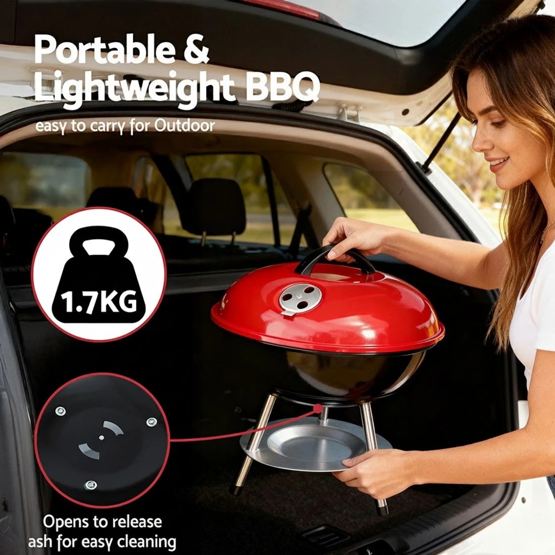 6 Grillz Charcoal BBQ Grill Portable with Lid for Camping Outdoor - Red, 6 of 6