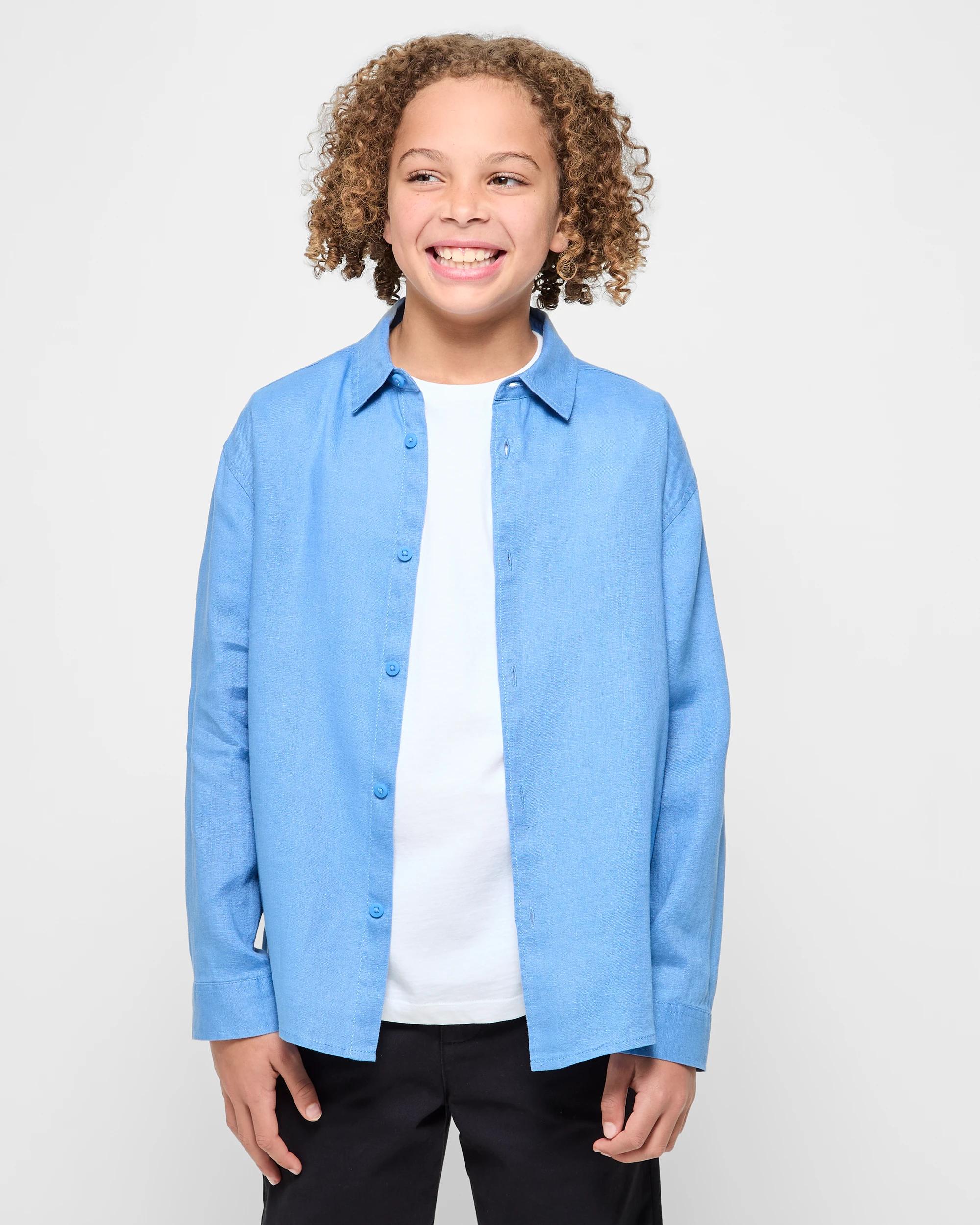 1 Target European Linen Long Sleeve Shirt BLUE, 1 of 5