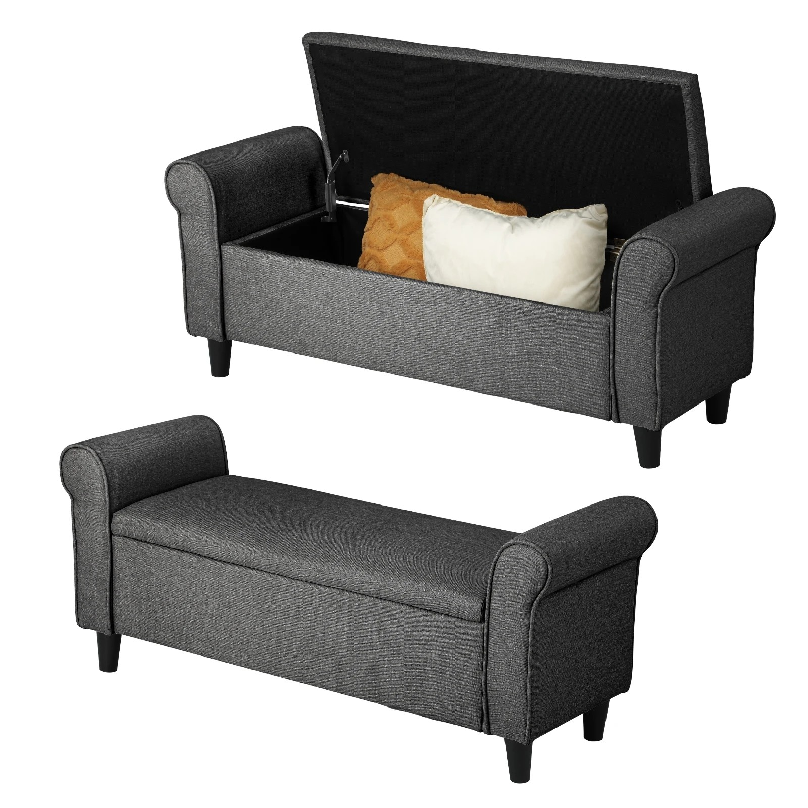 1 Oikiture Storage Ottoman Blanket Box Linen Fabric Arm Foot Stool Couch
 - Grey, 1 of 10