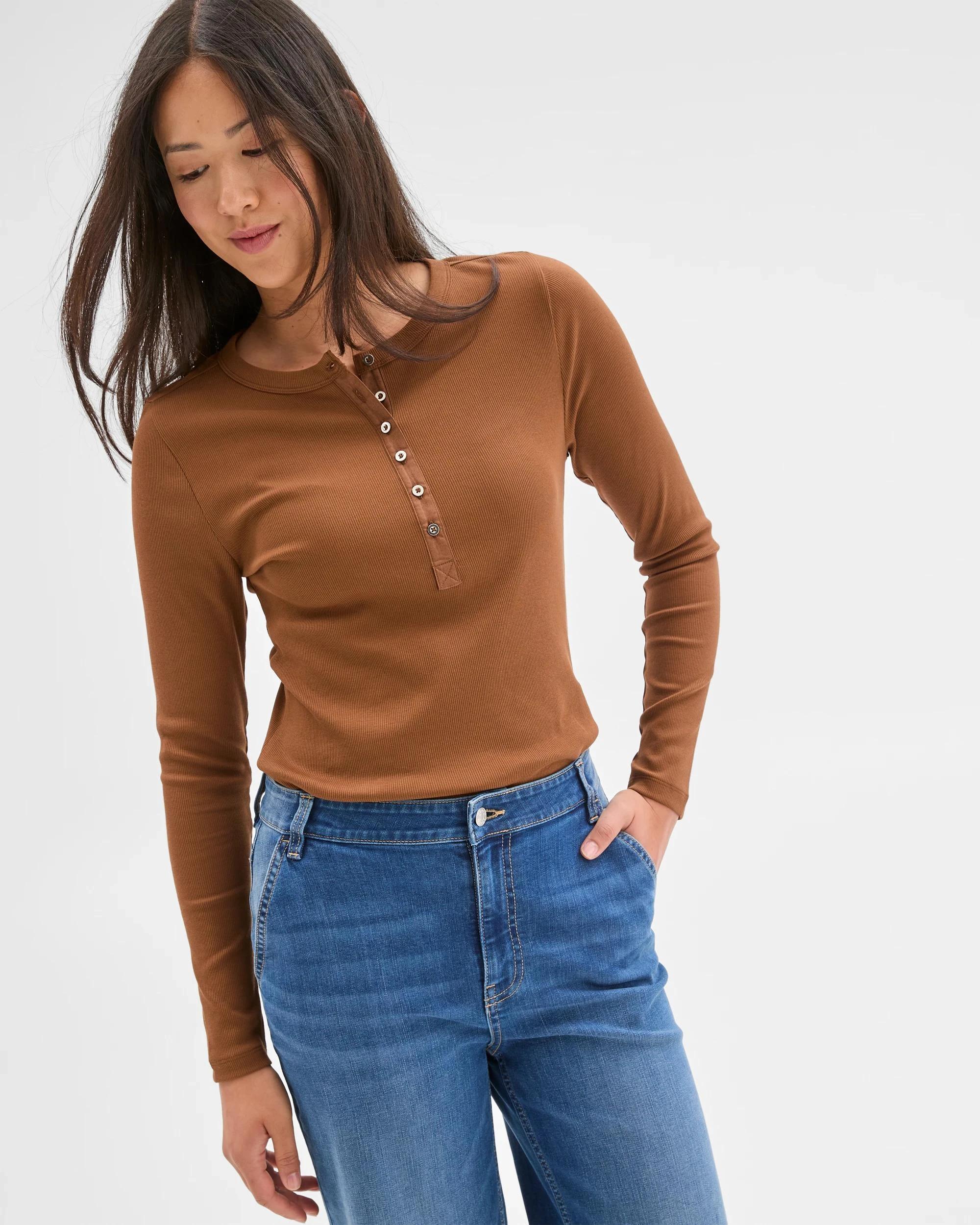 4 Target Woman Australian Cotton Long Sleeve Rib Henley T-Shirt COCONUT SHELL, 4 of 7