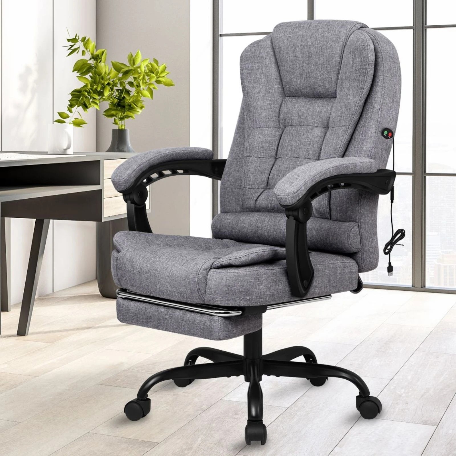 10 Alfordson Massage Office Chair Grey Fabric Footrest Executive Gaming Racing Seat - Grey, 10 of 10
