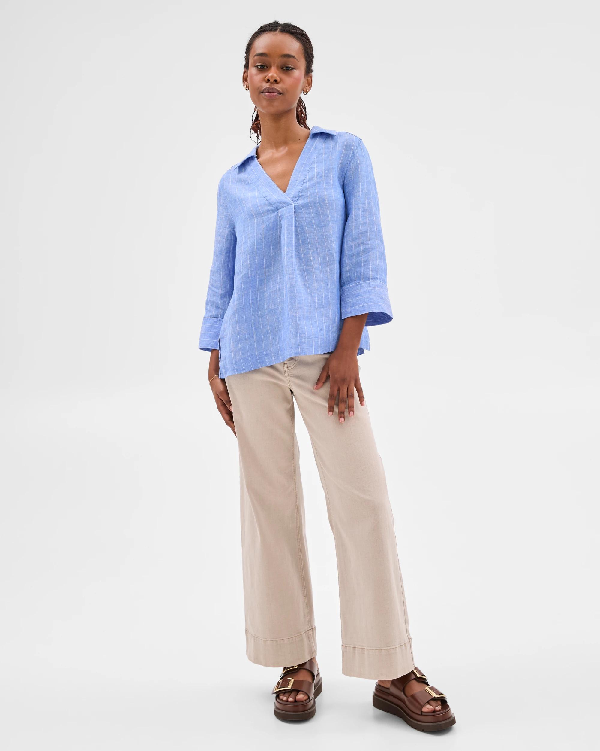 3 Target Petites European Linen Popover Shirt BOLD BLUE STRIPE, 3 of 8