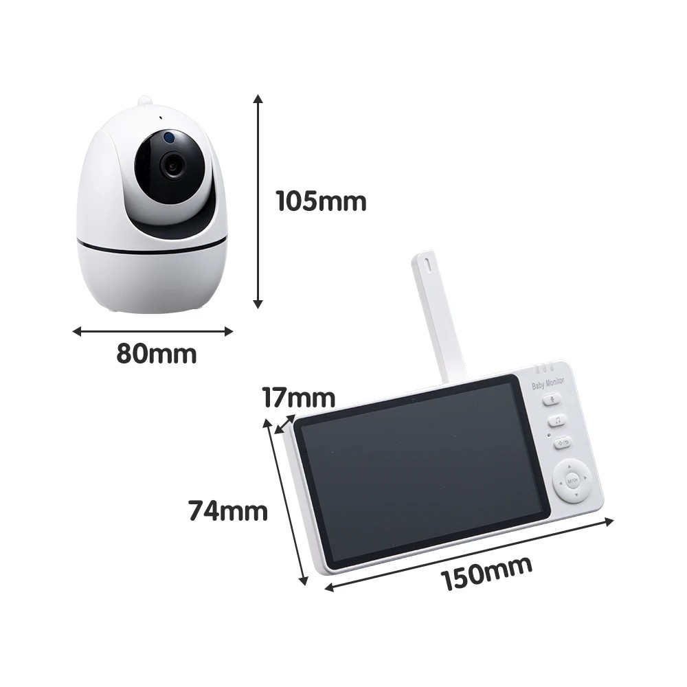 2 PlayPals 5" Baby Monitor with Camera 2-Way Talk Night Vision No WiFi Baby Video - White, 2 of 3