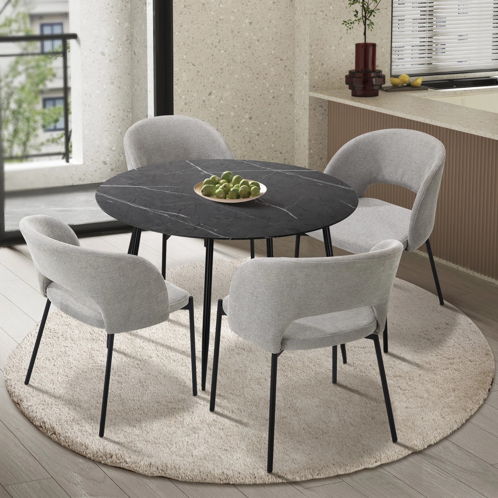 2 Oikiture 110cm Round Dining Table With 4pcs Dining Chairs Fabric Metal Legs
 - Multi, 2 of 10