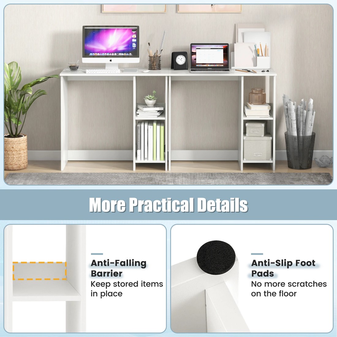 3 Costway 80cm Wood Computer Desk Home Office Desk - White, 3 of 9