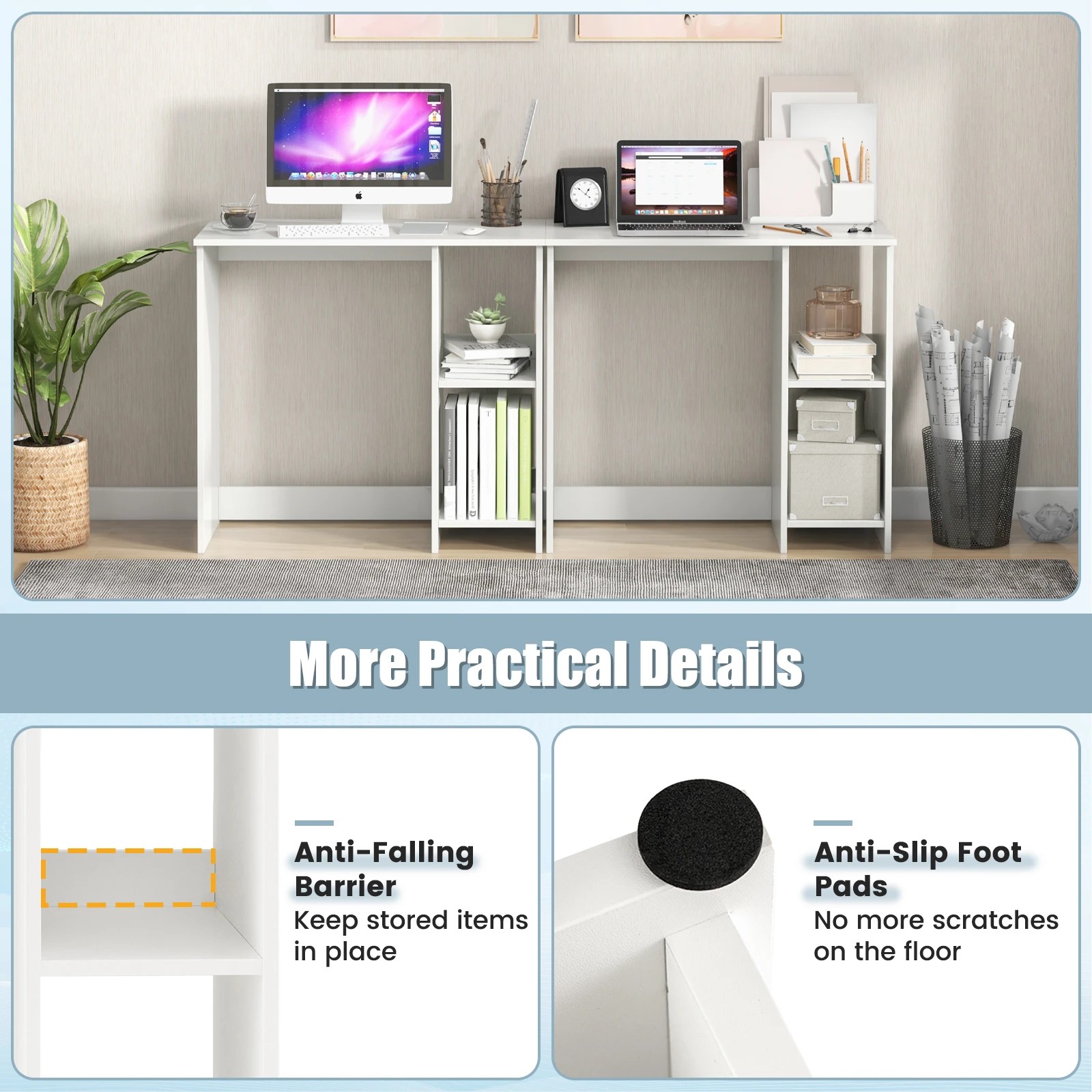 3 Costway 80cm Wood Computer Desk Home Office Desk - White, 3 of 9