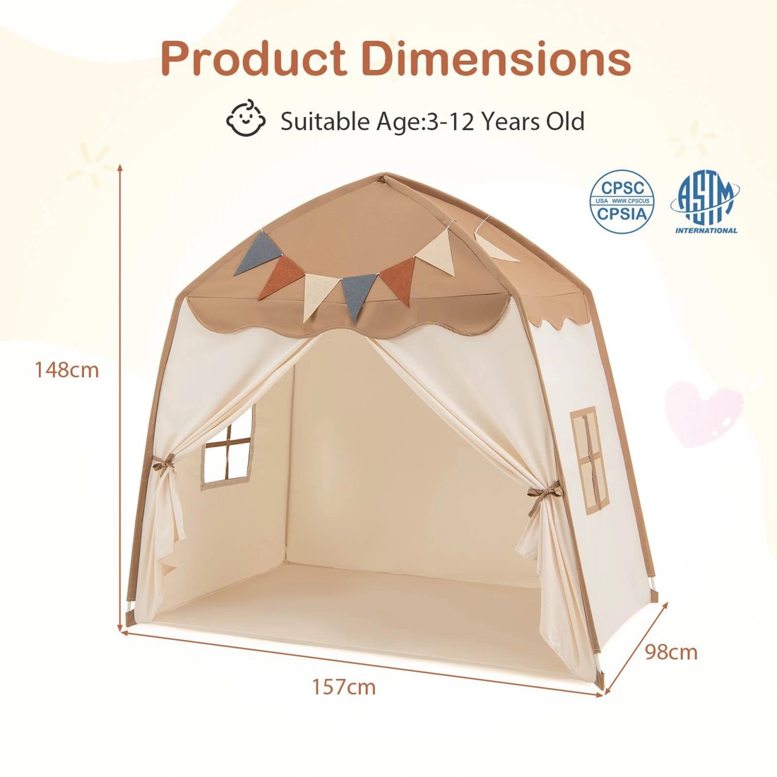4 Costway Kids Teepee Playhouse Play Tent w/Lights - Brown, 4 of 10